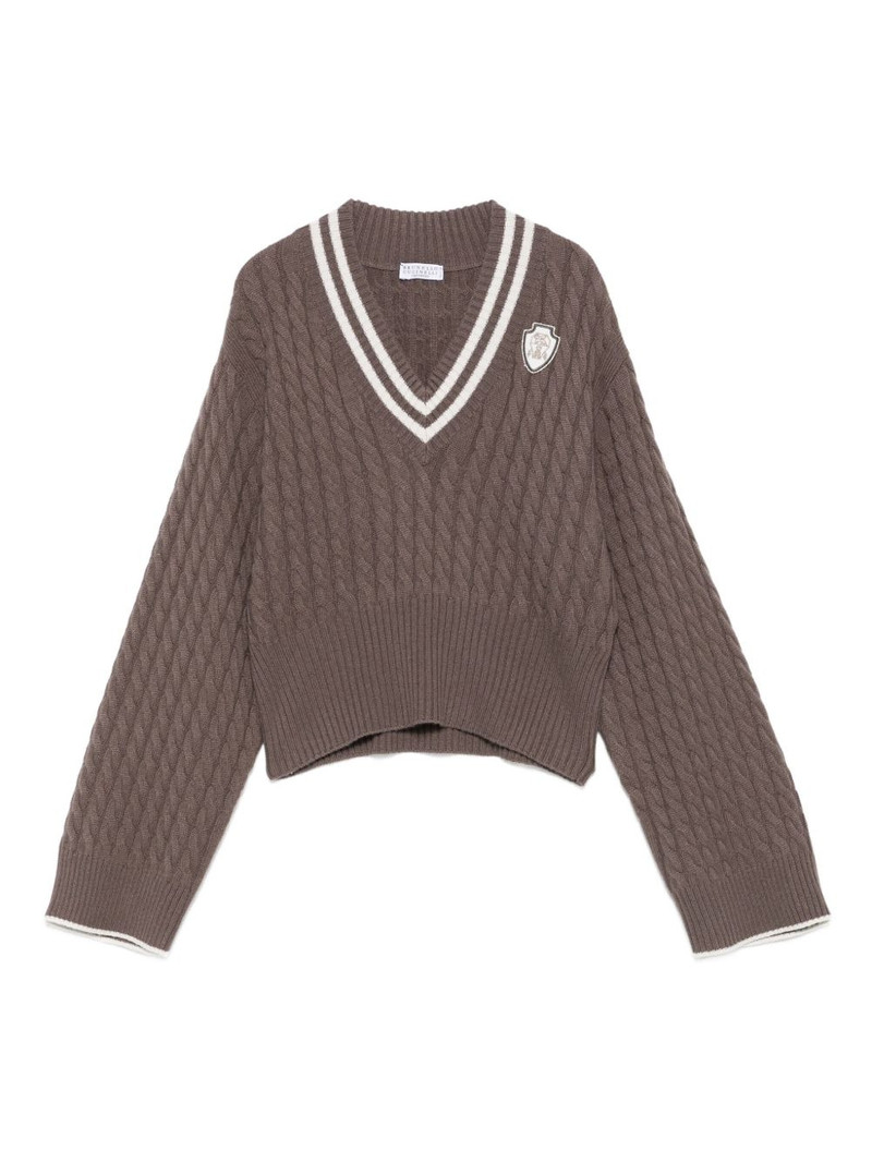 cable-knit V-neck sweater 1