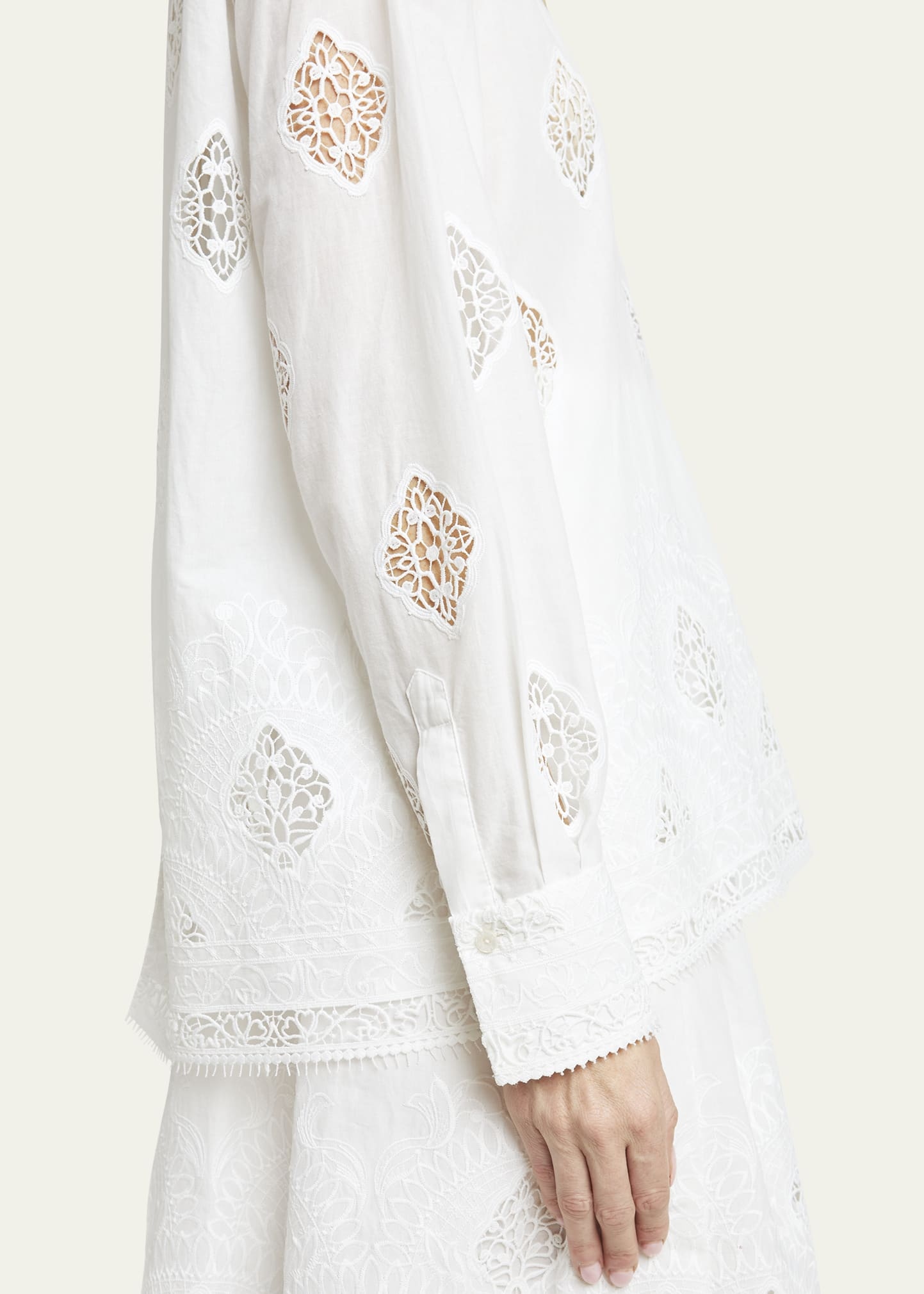 Lace-Embroidered Long-Sleeve Open-Back Shirt - 5