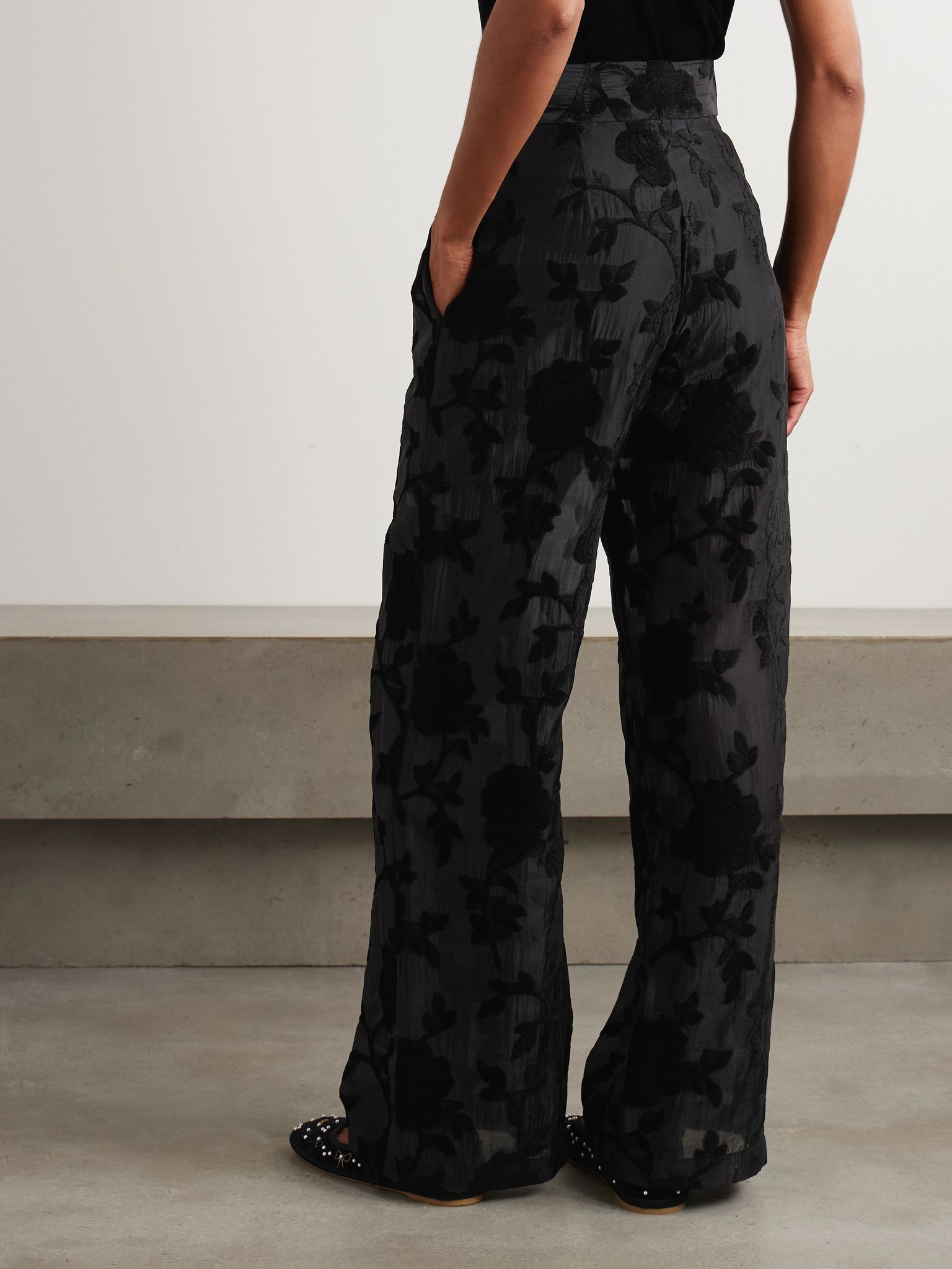 Cipro devoré-velvet straight-leg pants Black - 4