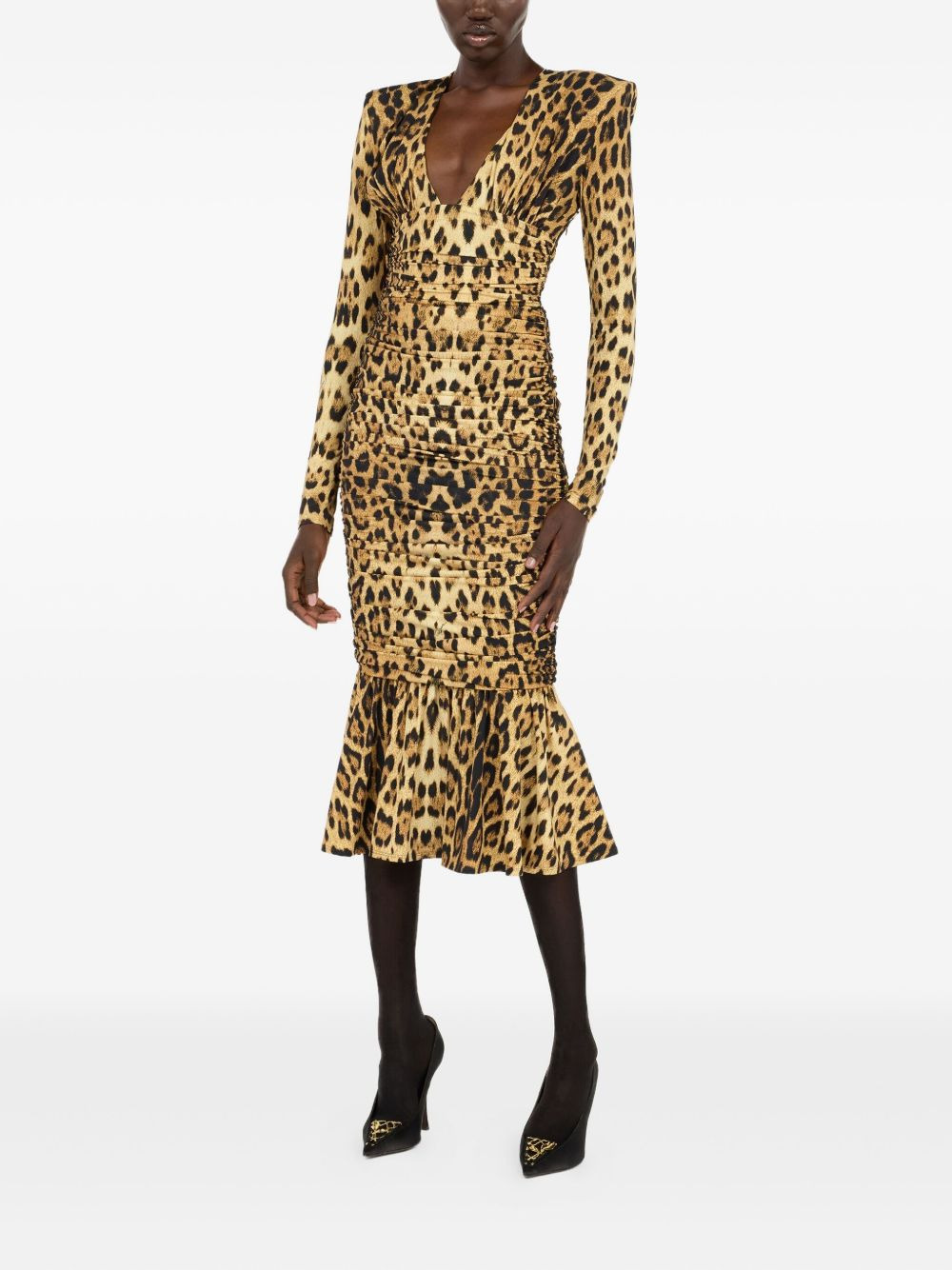 ruched leopard-print midi dress - 3
