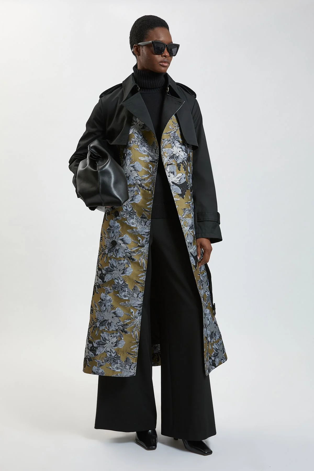 Jacquard Mix Trench Coat - 1