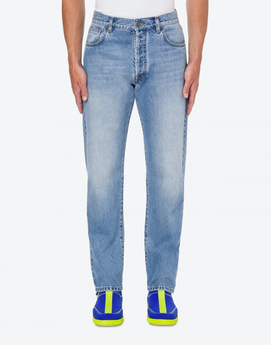 MOSCHINO SMILEY® EMBROIDERY BLUE DENIM TROUSERS - 3