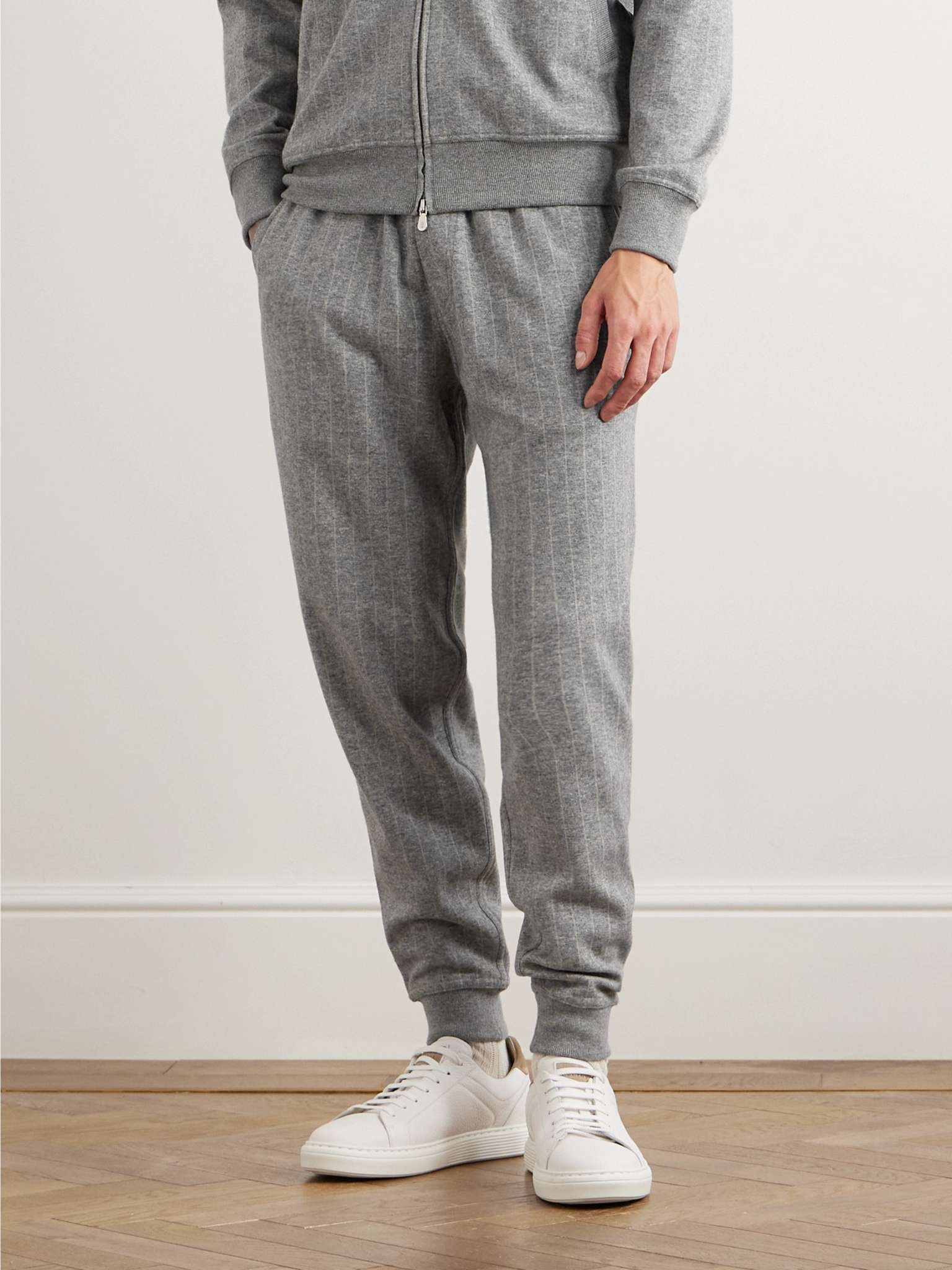 Tapered Pinstriped Cashmere and Cotton-Blend Sweatpants - 4
