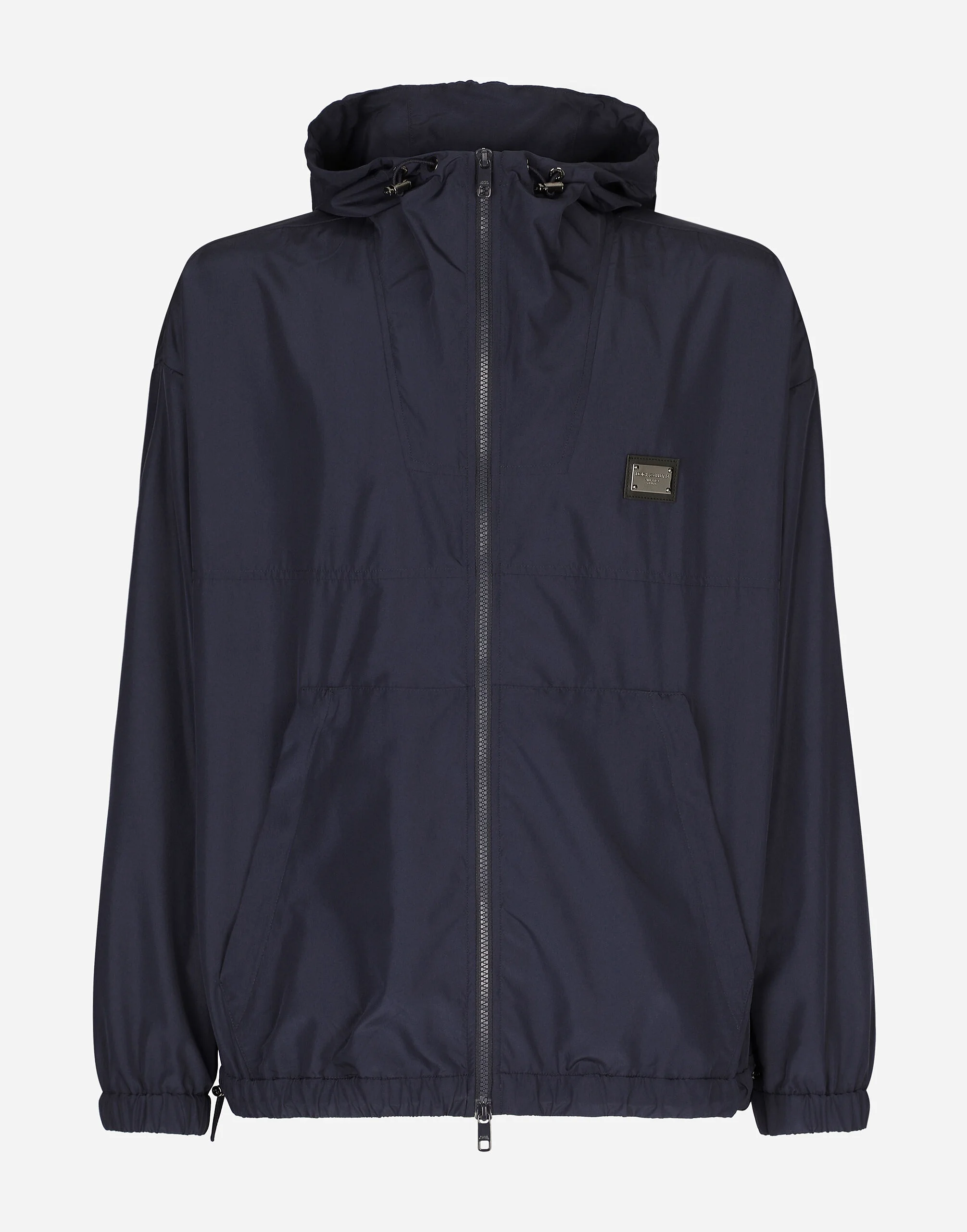 Nylon jacket with hood and branded tag - 1