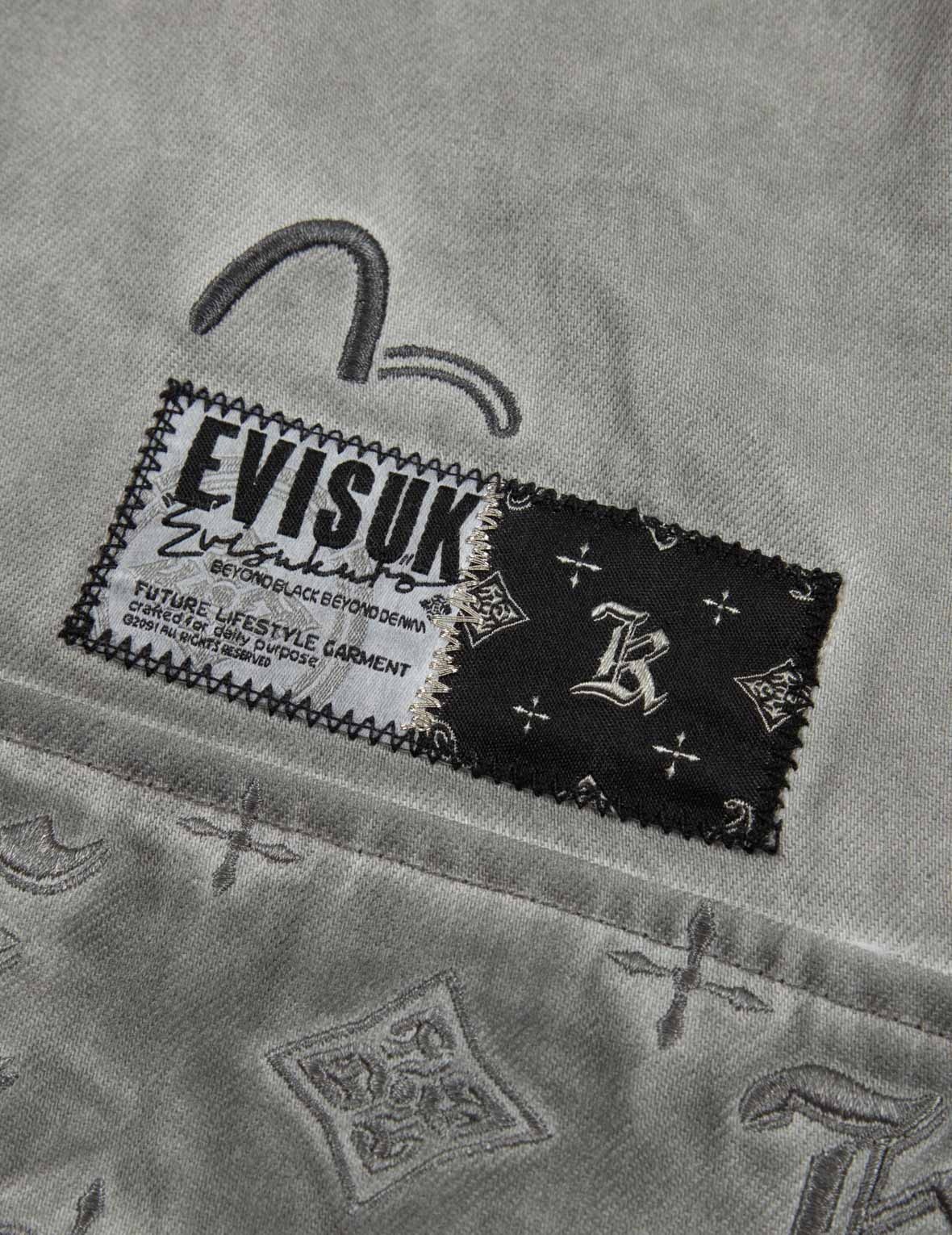Monogram Embroidered Pockets Relaxed Fit Shirt Jacket - 12