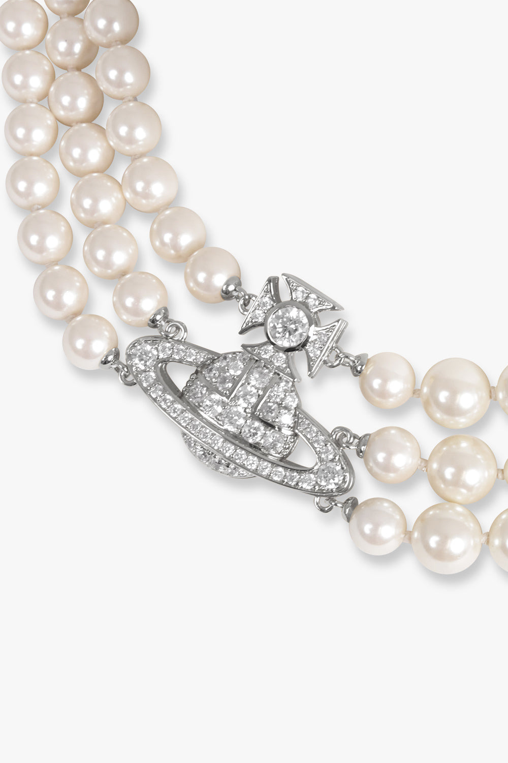 GRAZIELLA THREE ROW PEARL NECKLACE | SILVER/CREAM ROSE PEARL - 2
