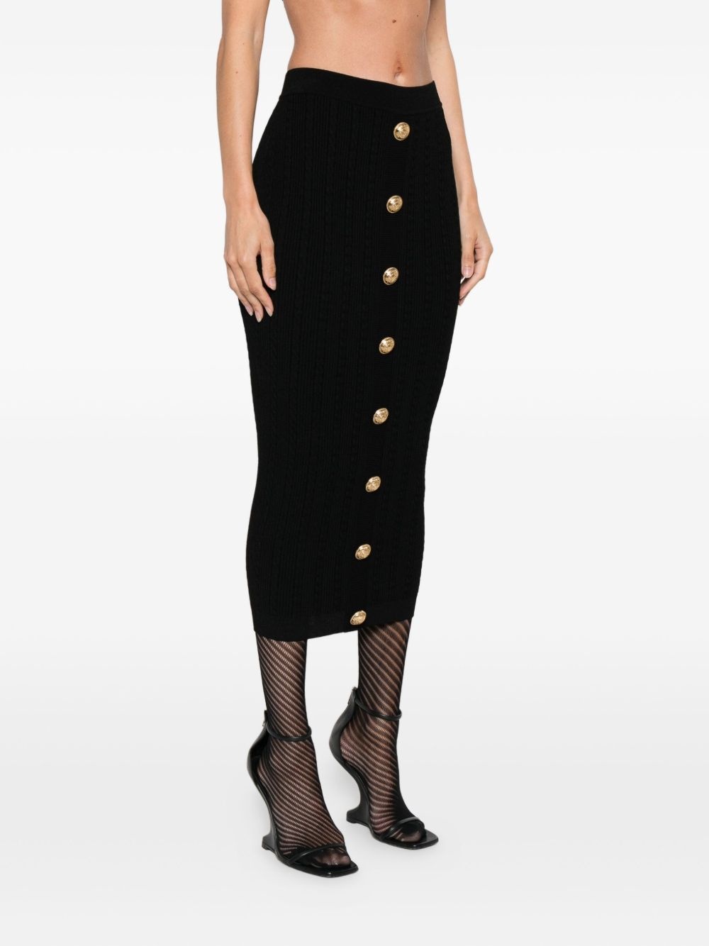 cable-knit button-front midi fitted skirt - 3
