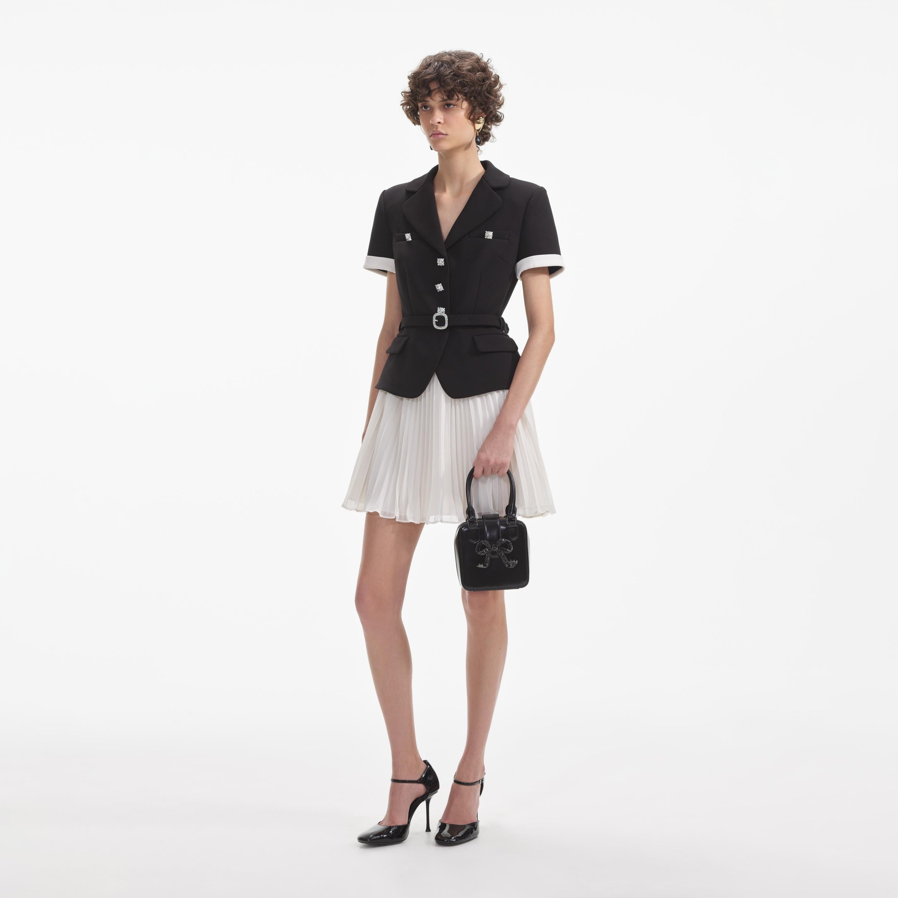 self-portrait Black Crepe Contrast Chiffon Mini Dress - AW24-007SA-B |  REVERSIBLE