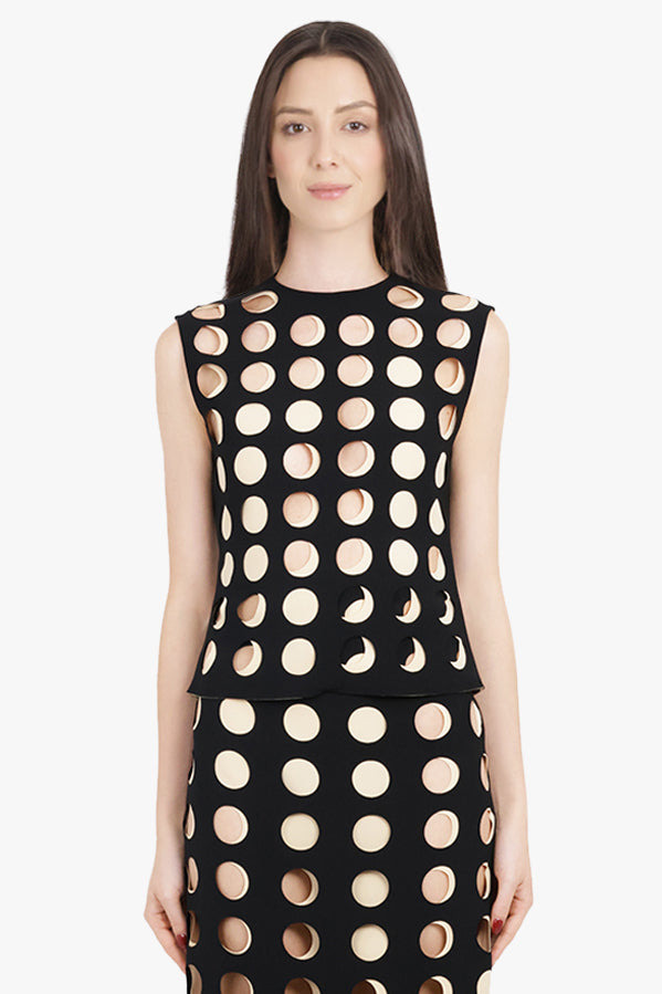 LAYERED HOLE DETAIL S/LESS TOP | BLACK/NUDE - 3