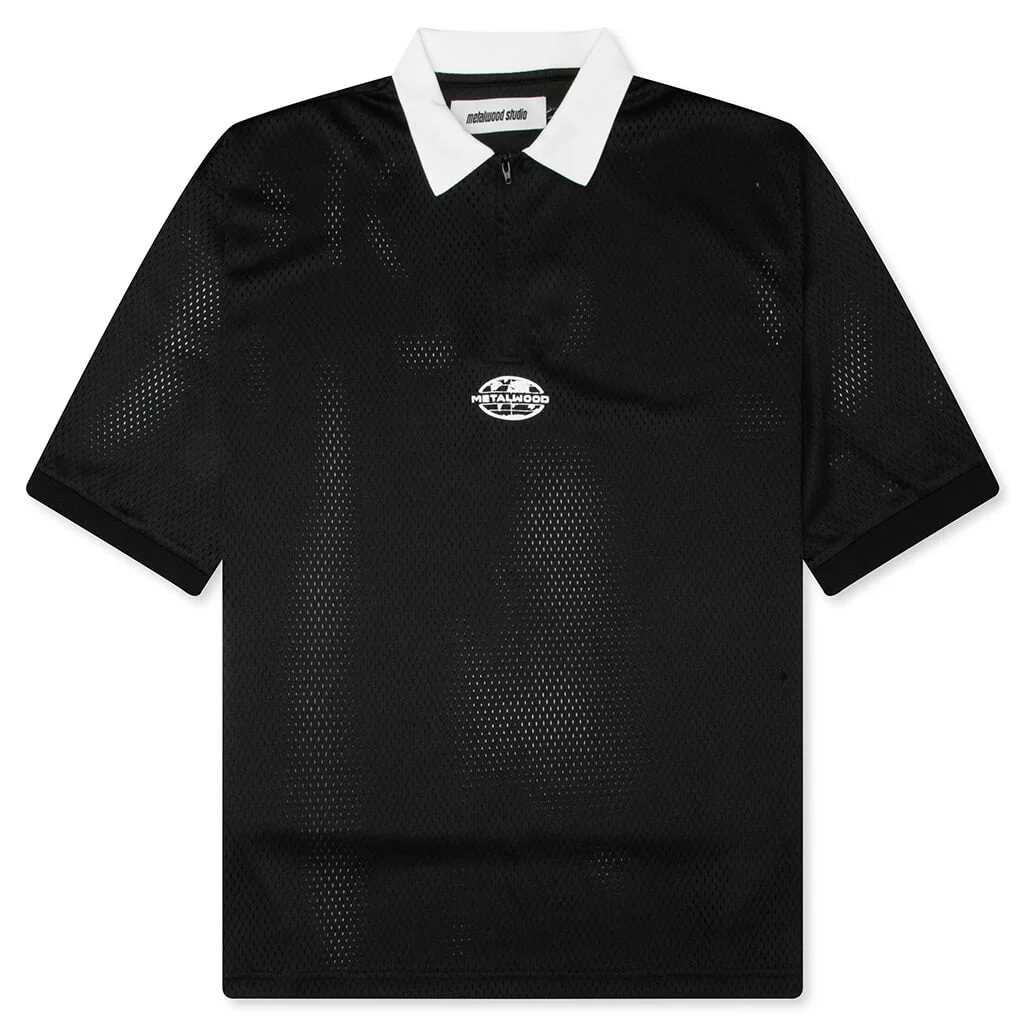 QUARTER ZIP JERSEY POLO - BLACK - 1