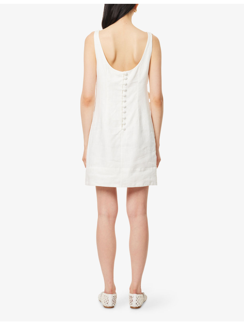 Embellished Shoulder-Straps Linen Mini Dress - 4