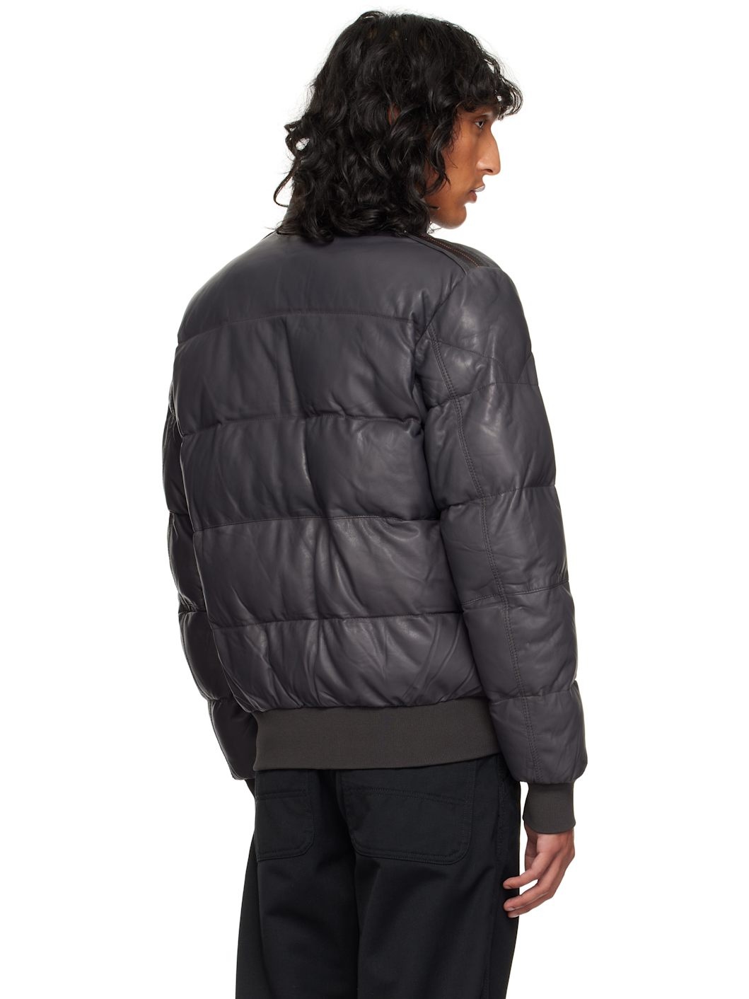 Gray Alf Leather Bomber Jacket - 3