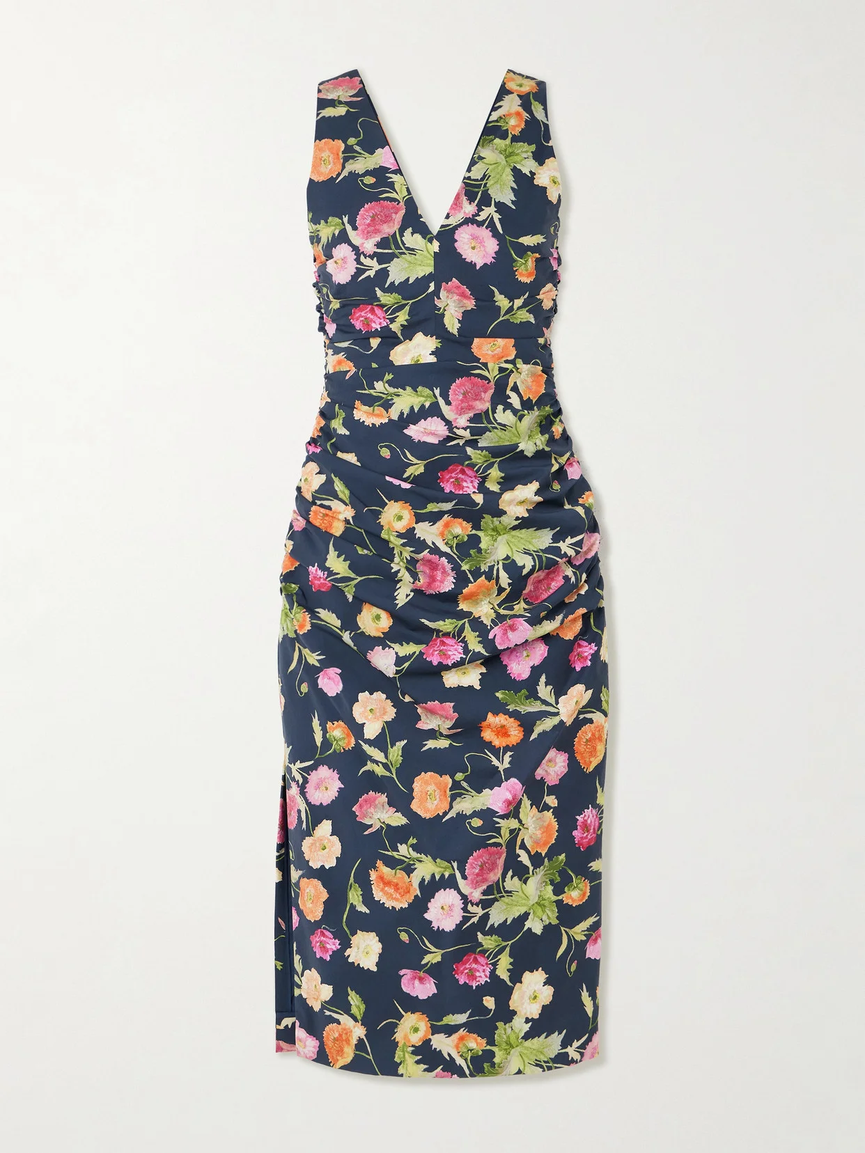 Gathered Floral-print Stretch-cotton Midi Dress - 1