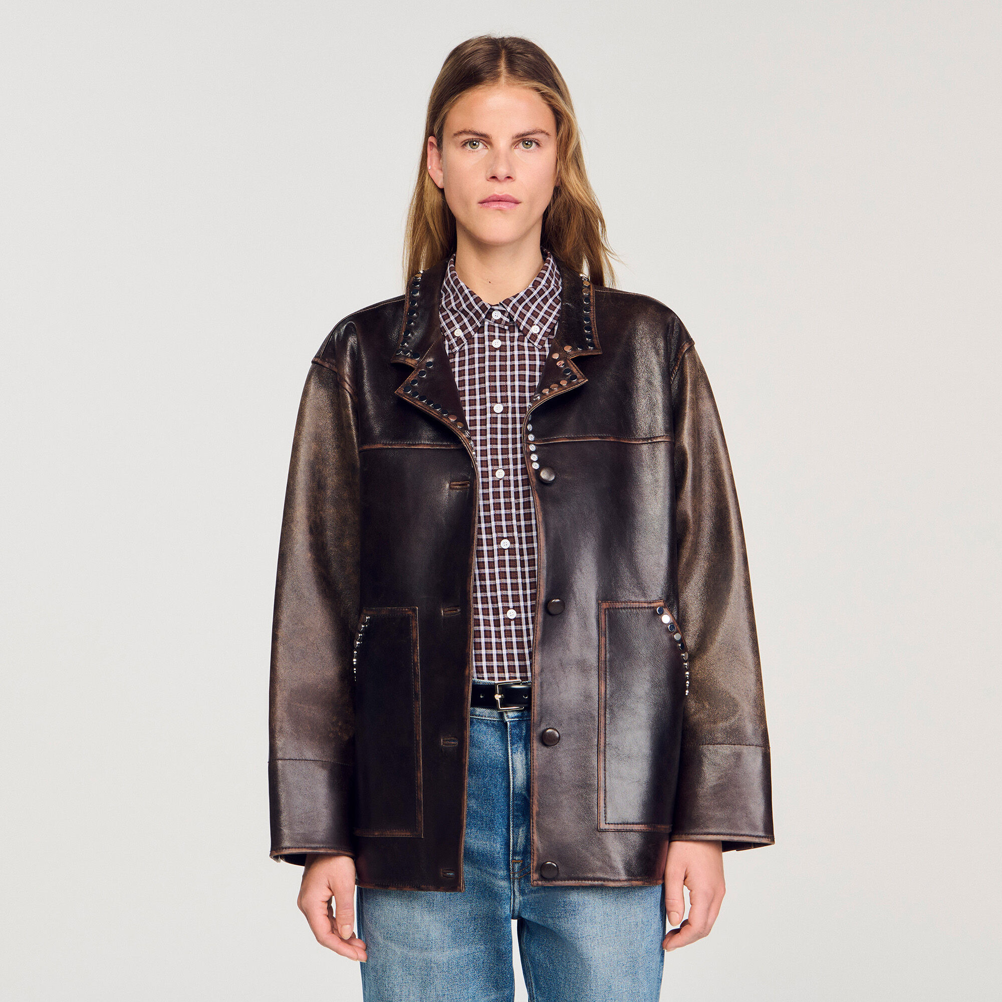 OVERSIZED LEATHER JACKET WITH STUDS - 4