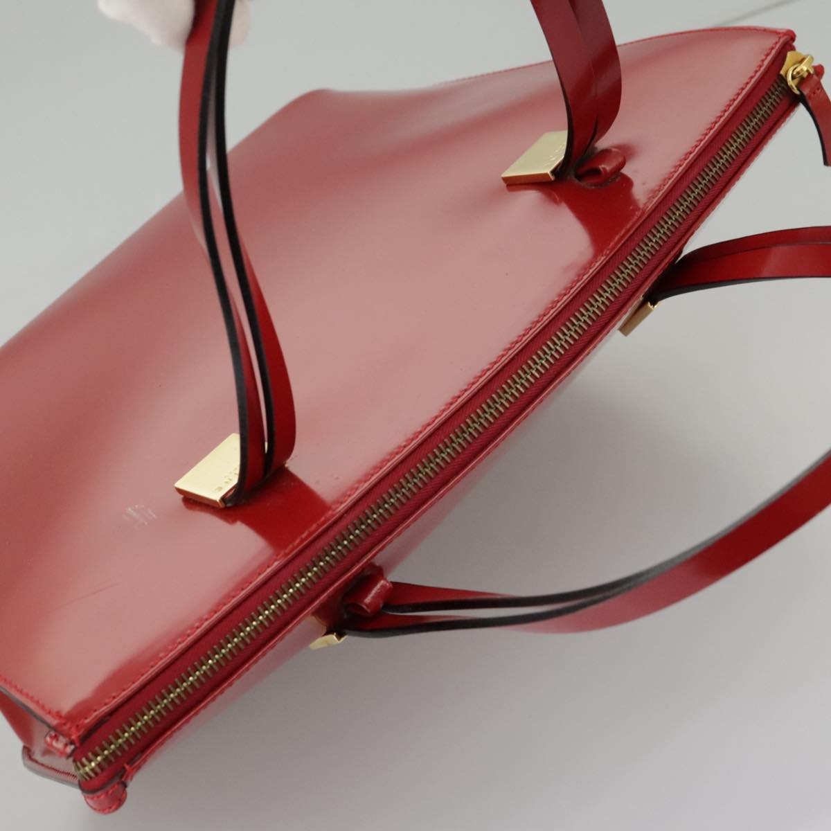 CELINE Hand Bag Patent Leather Red Gold - 6