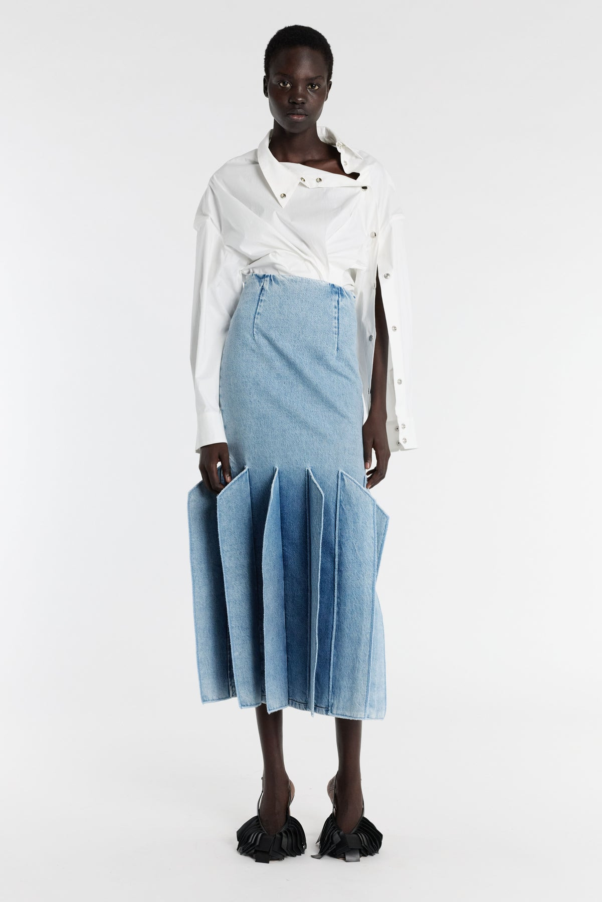 DENIM SKIRT WITH PANEL DETAIL MID BLUE - 1