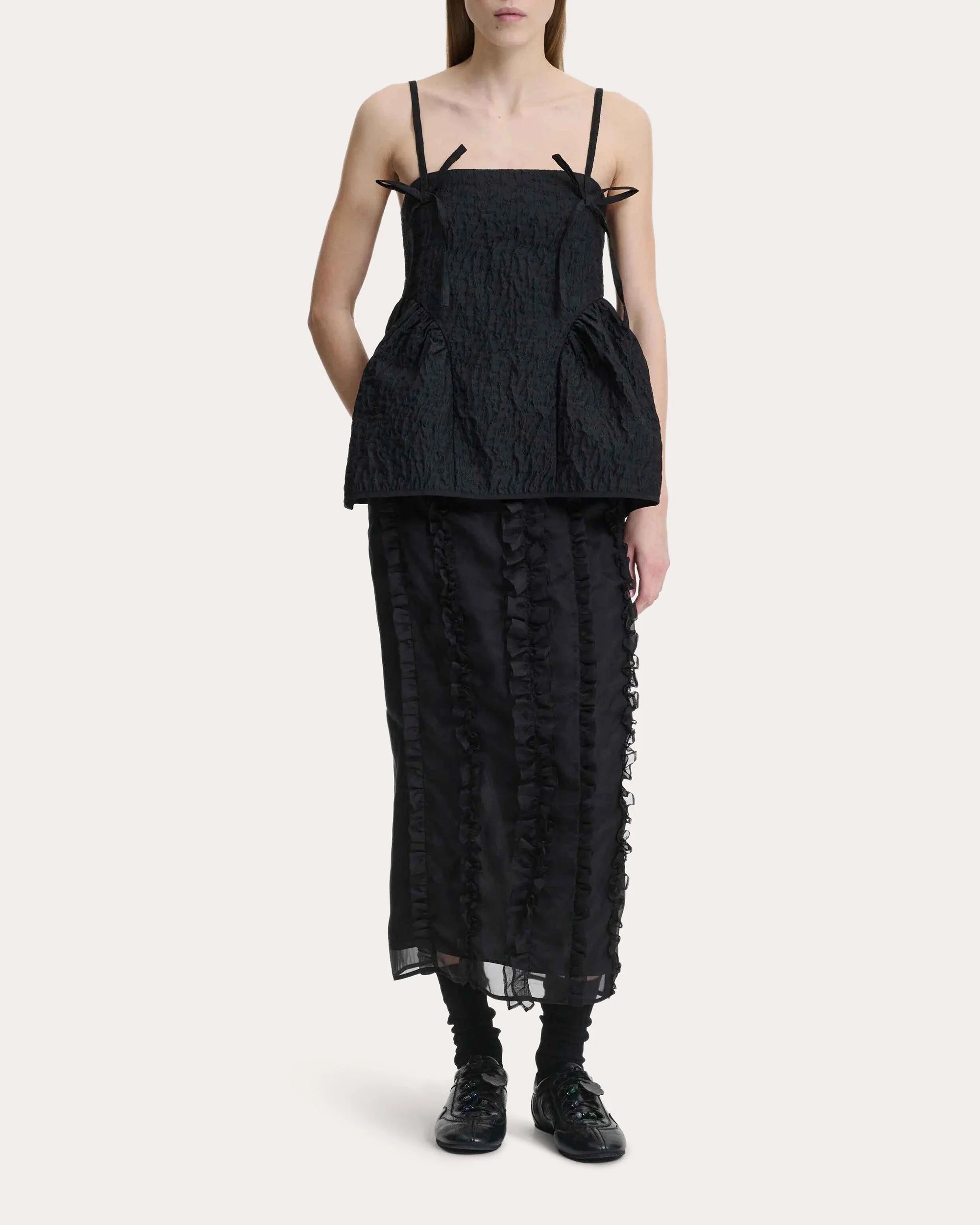 Ocean Silk Organza Ruffle Pencil Skirt - 1