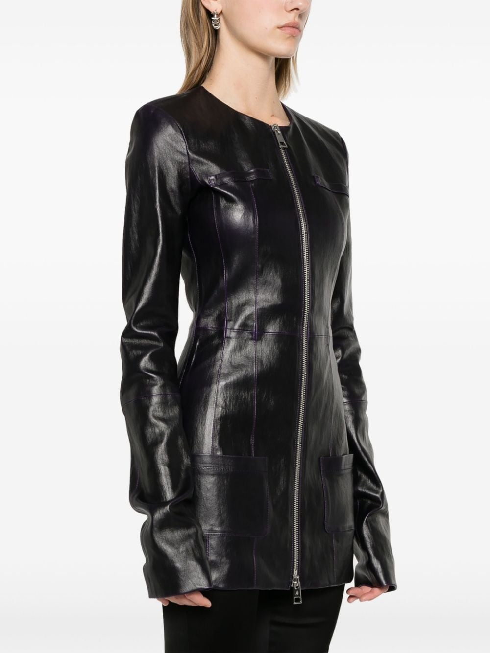 zip-up leather jacket - 3