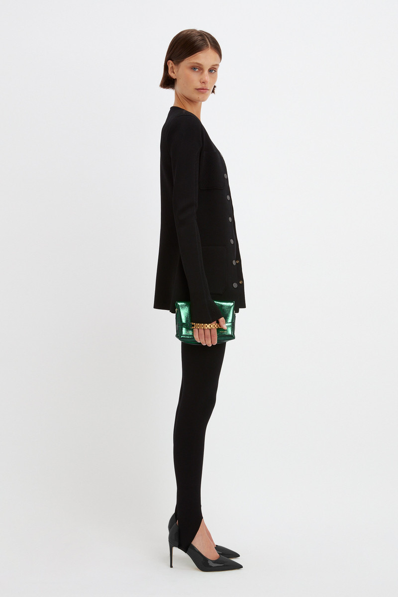 Mini Chain Pouch In Metallic Green Leather 6