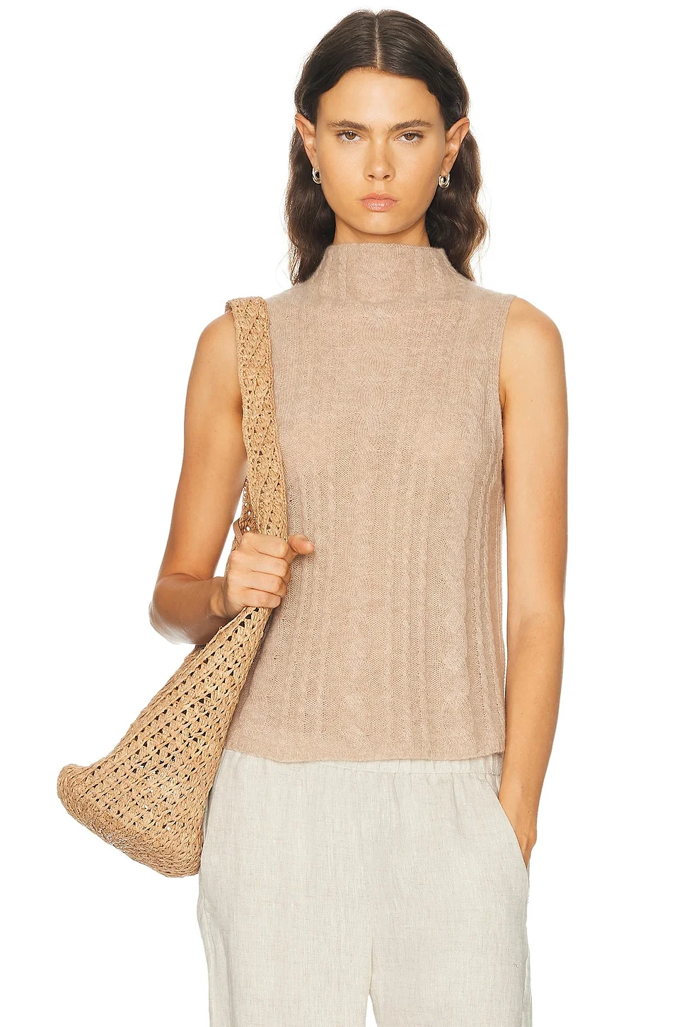 Salvia Sleeveless Cable Turtleneck Sweater - 1