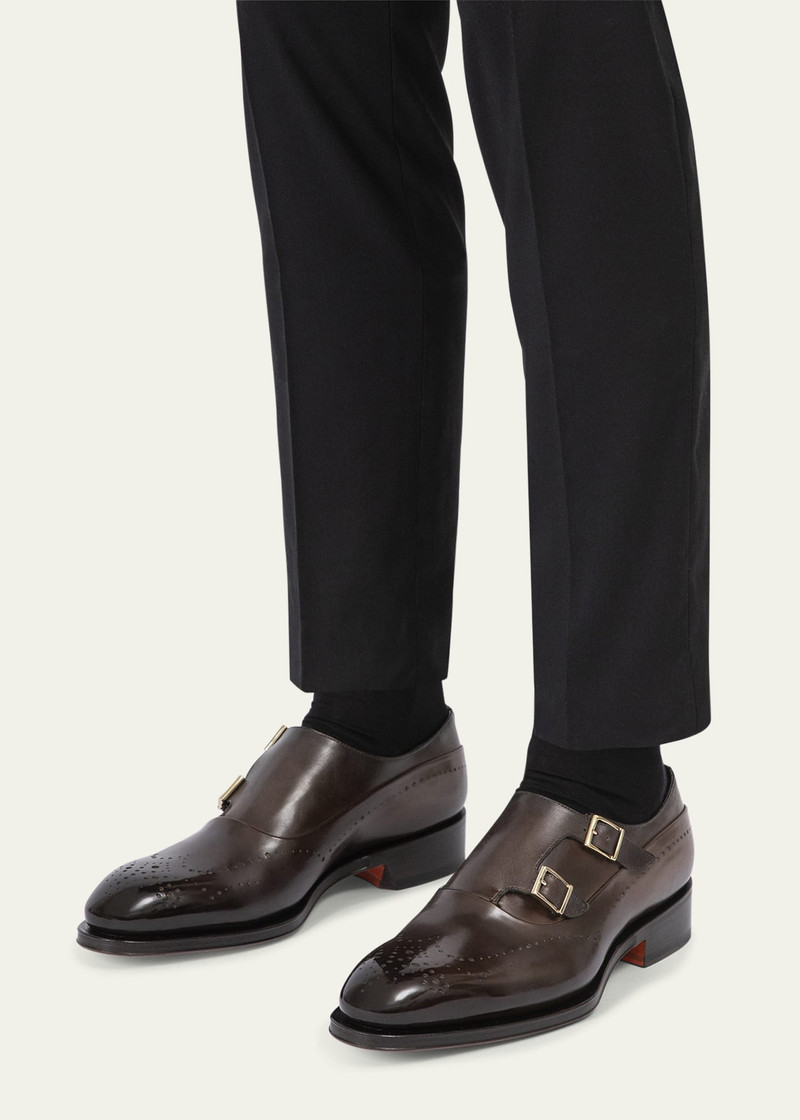 Santoni Men's Kaj Brogue Leather Double-Buckle Monk Strap Loafers outlook