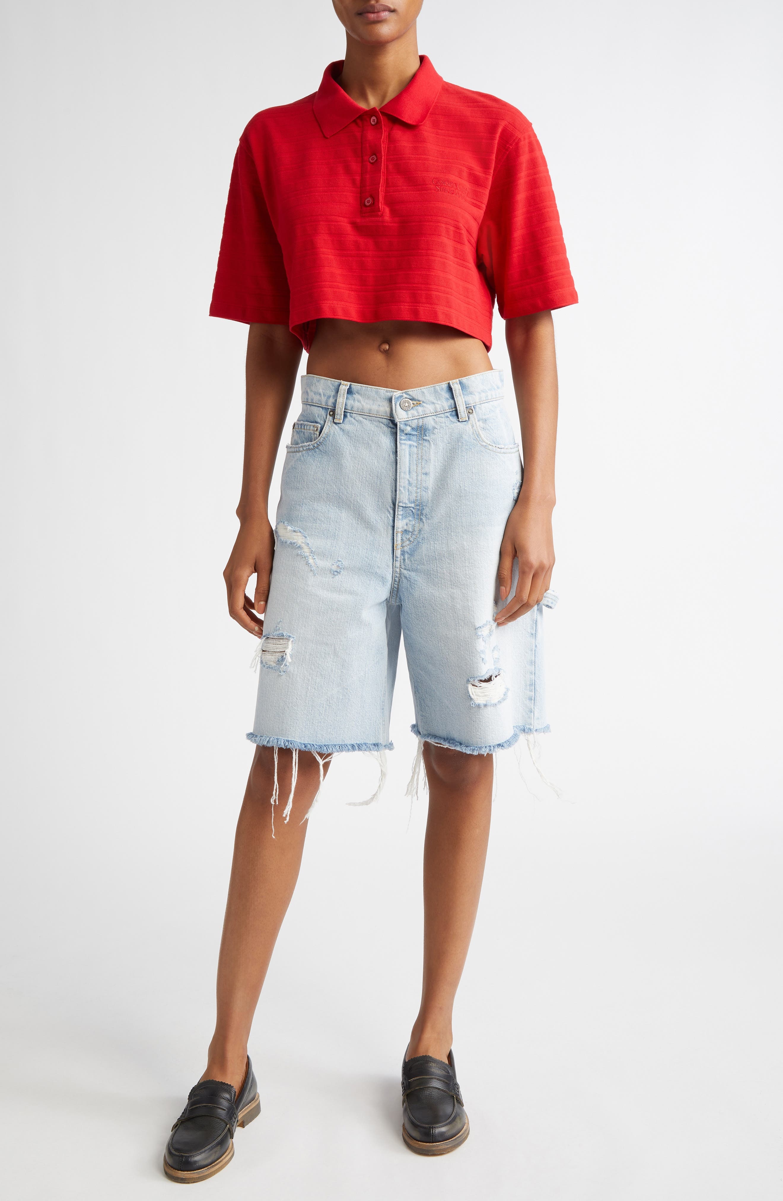 Golden Goose Marsha Destroyed Cutoff Denim Bermuda Shorts in Cloud Blue at Nordstrom - 8