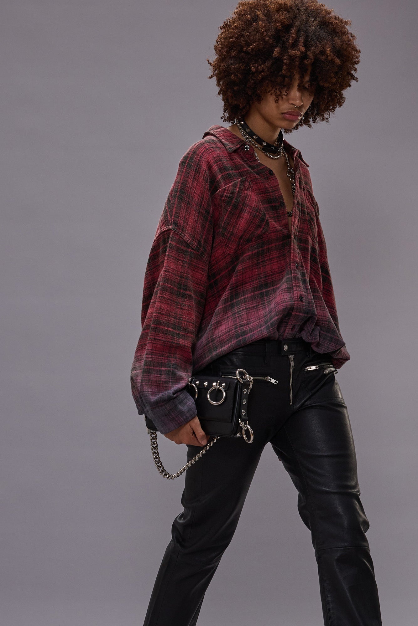 DROP NECK WORKSHIRT - DIP DYE RED PLAID - 1
