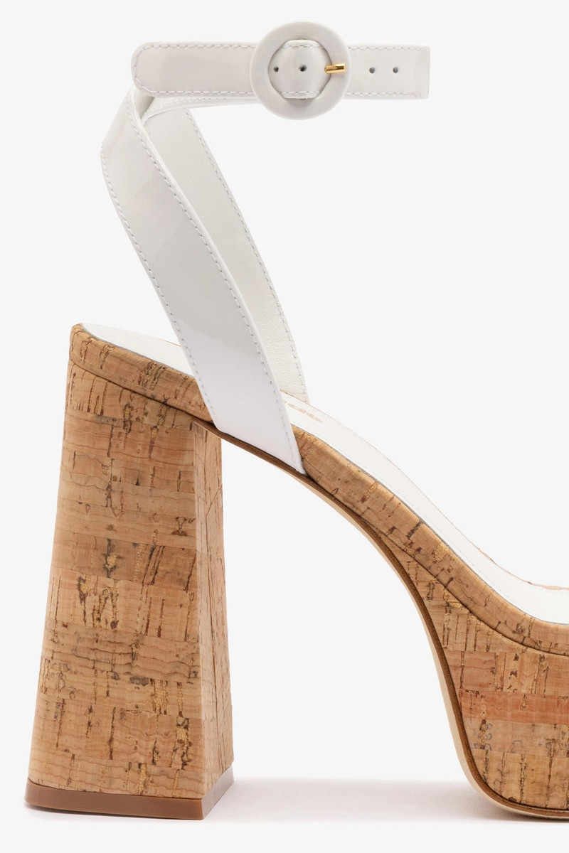 Dolly Sandal In White Patent Leather and Natural Cork 3