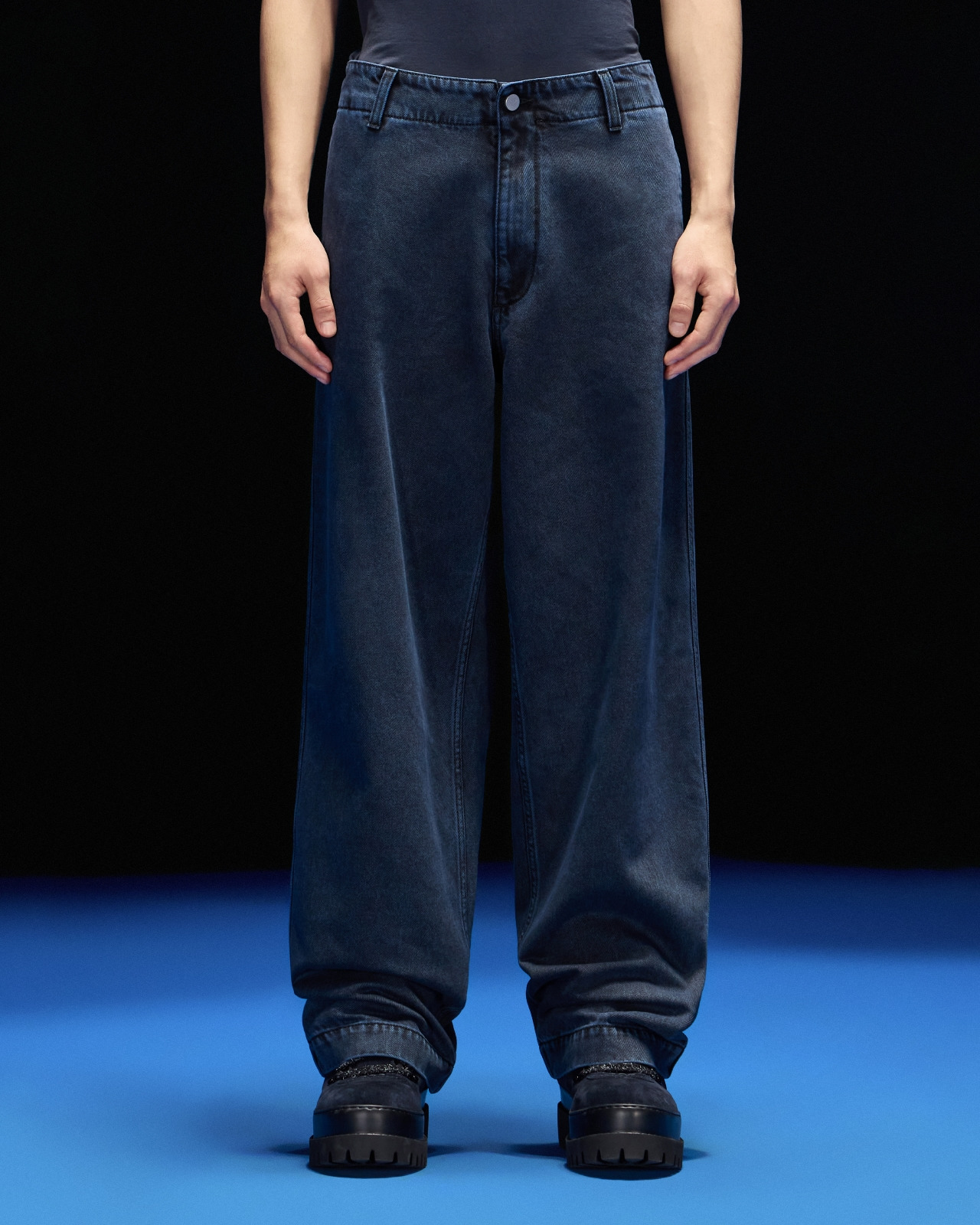 ASV BLACK BLUE CAPSULE COLLECTION MARBLE-EFFECT DENIM JEANS WITH PRINT - 2