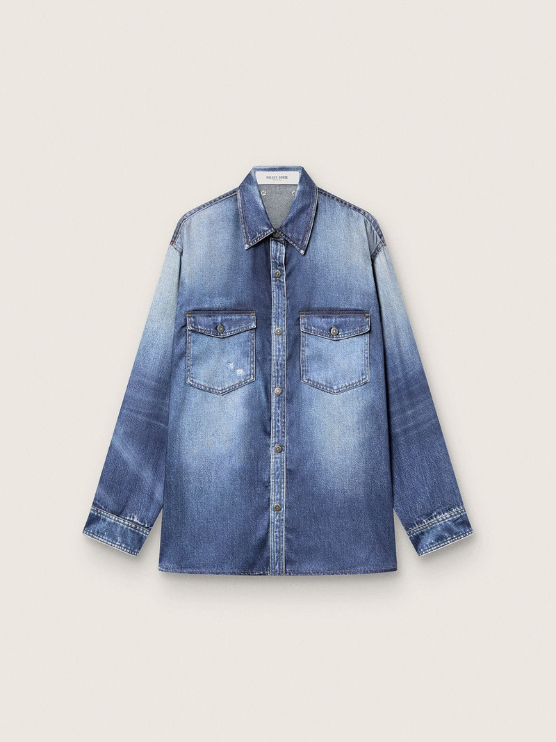 Women's oversized shirt with a lived-in denim effect 1