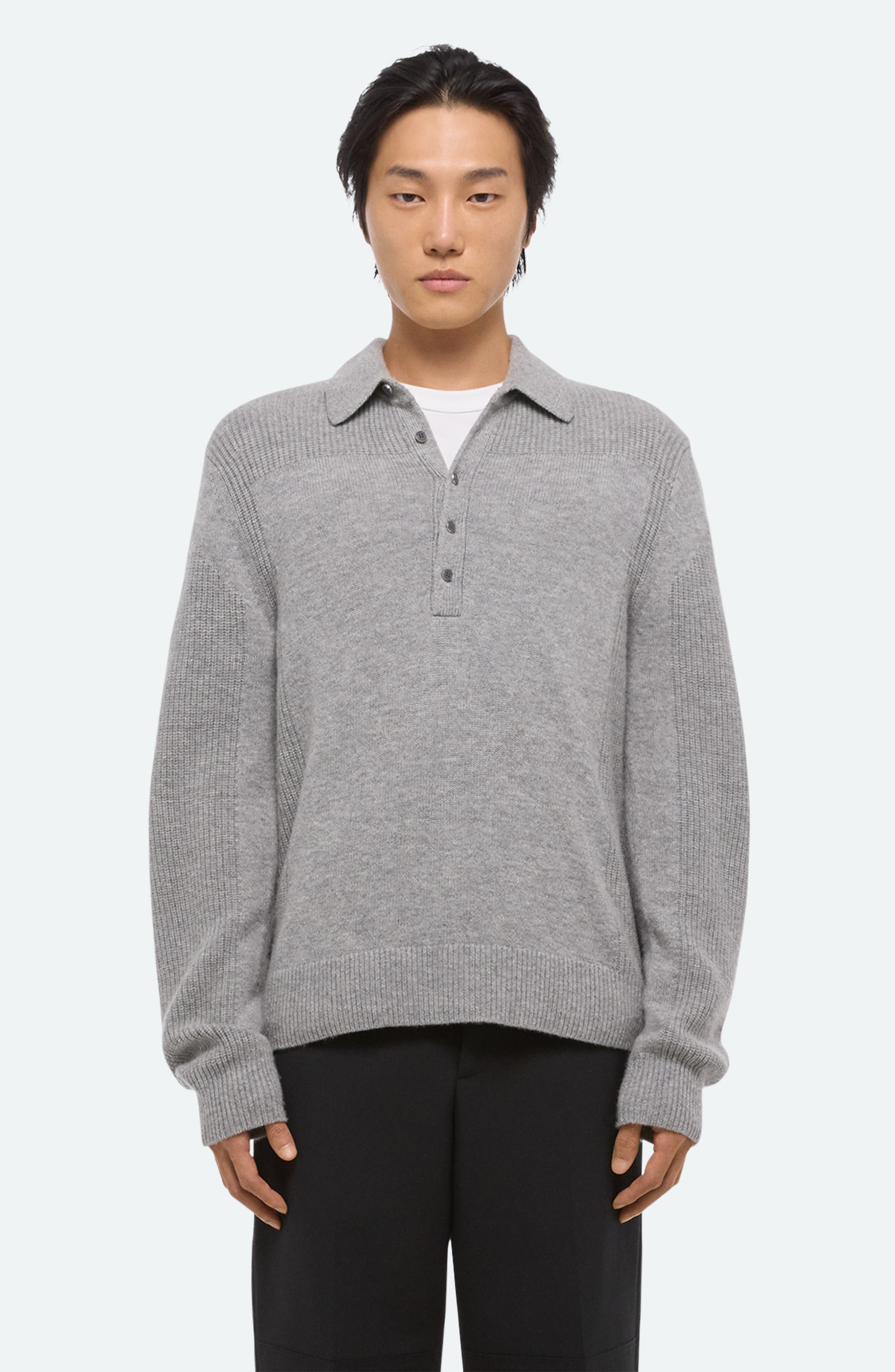 Helmut Lang Block Polo Sweater in Grey Melange - 6