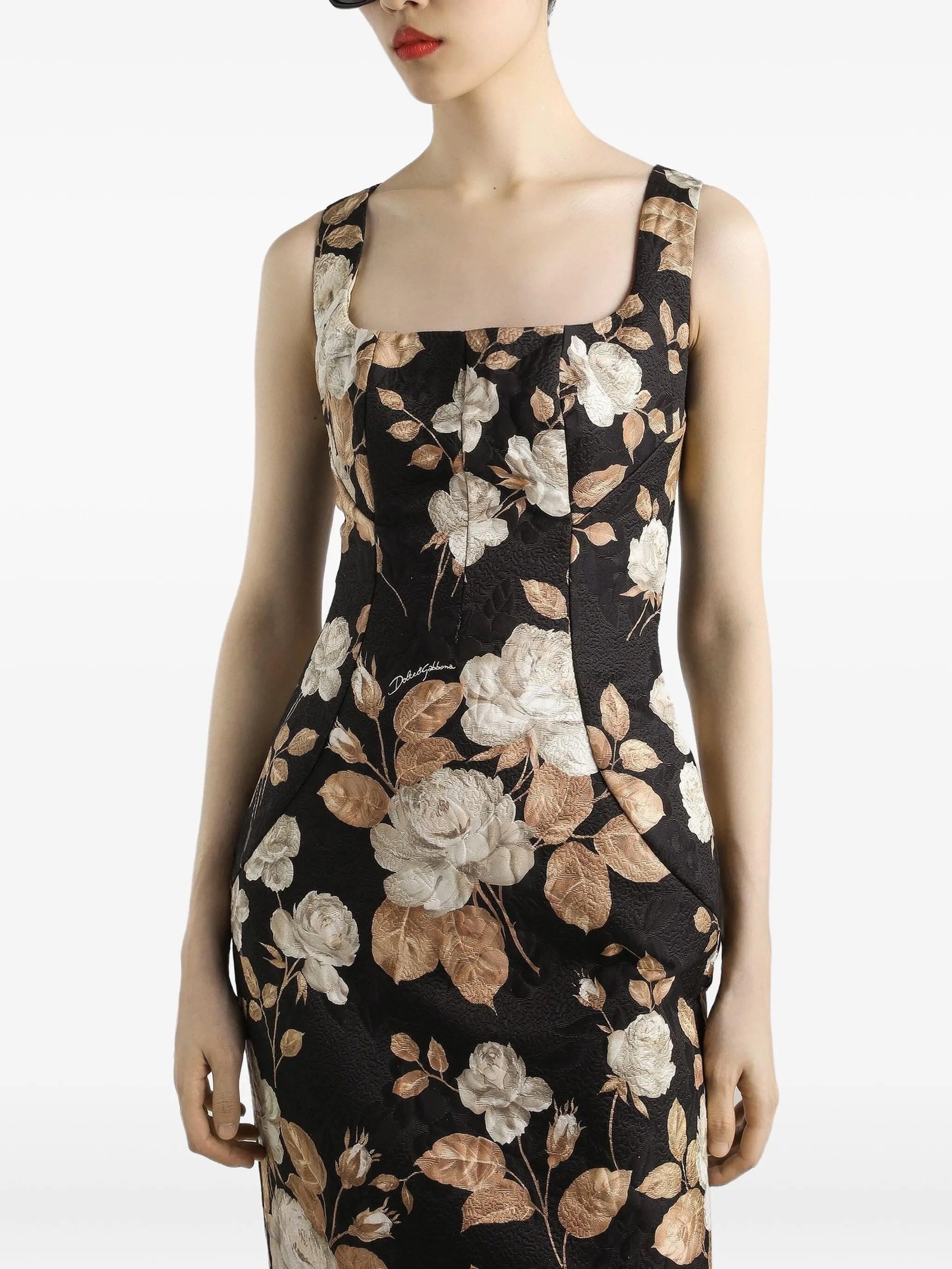 Dolce & Gabbana Rose-print Square-neck Midi Dress - 2