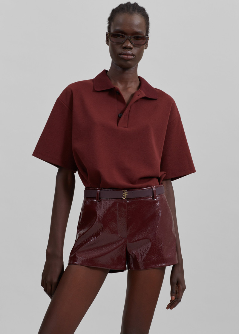 Kate Crackled Faux Leather Mini Shorts - Burgundy 3