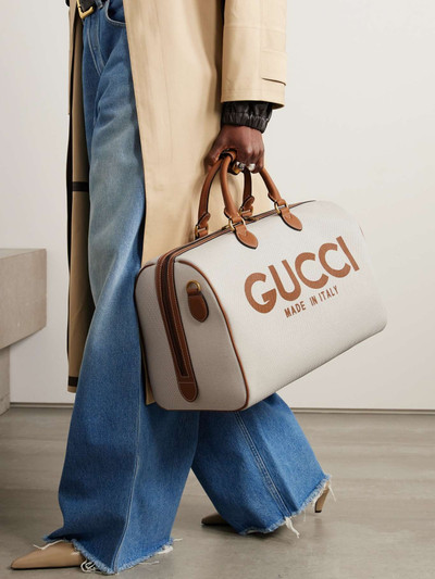 GUCCI Leather-trimmed printed canvas tote outlook