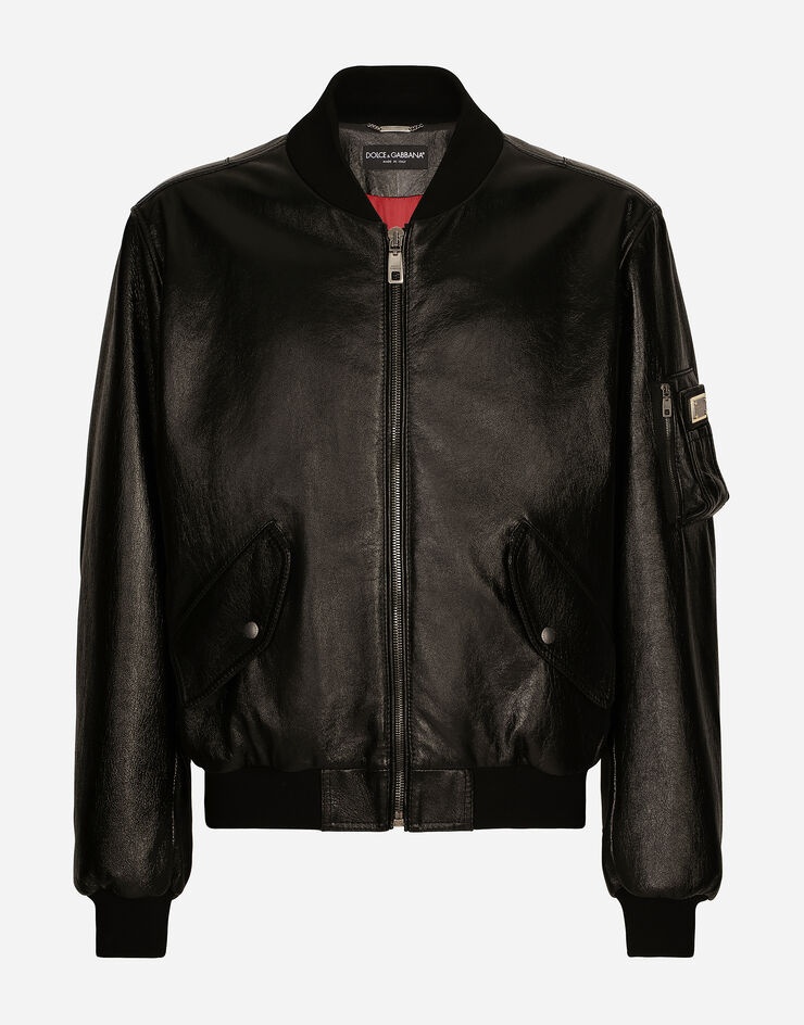 Leather jacket with branded tag - 1