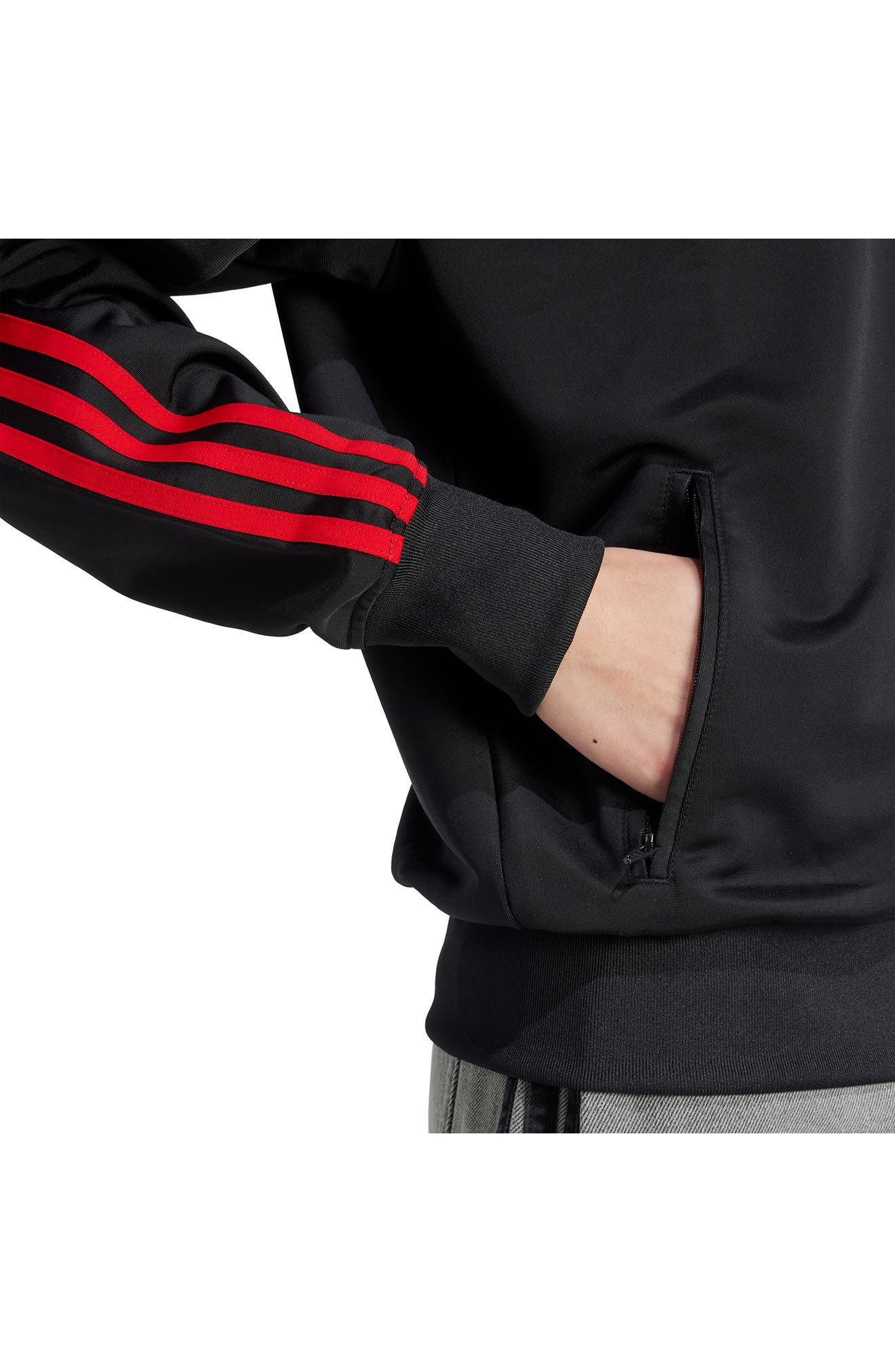 adidas Firebird Recycled Polyester Track Jacket in Black/Better Scarlet at Nordstrom - 4