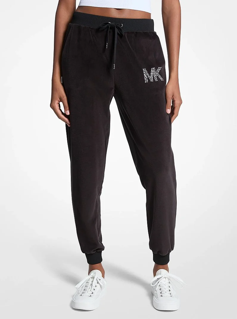 Embellished Logo Velour Joggers - 1
