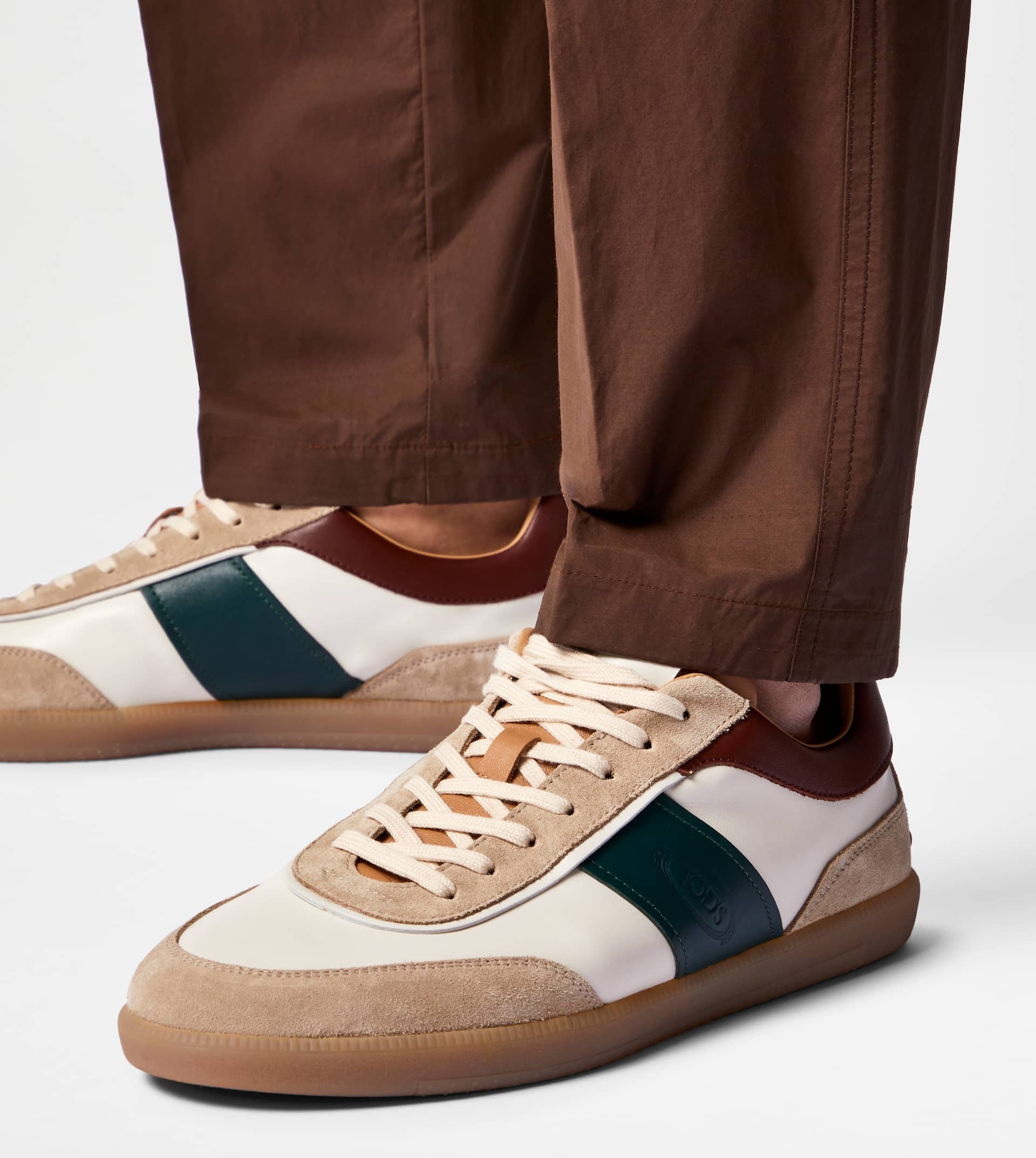 Tod's TOD'S TABS SNEAKERS IN SUEDE - OFF WHITE, BROWN, GREEN