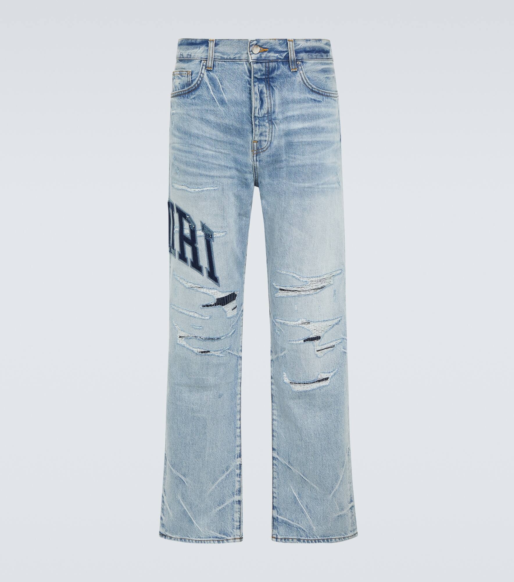 Logo distressed straight jeans - 1