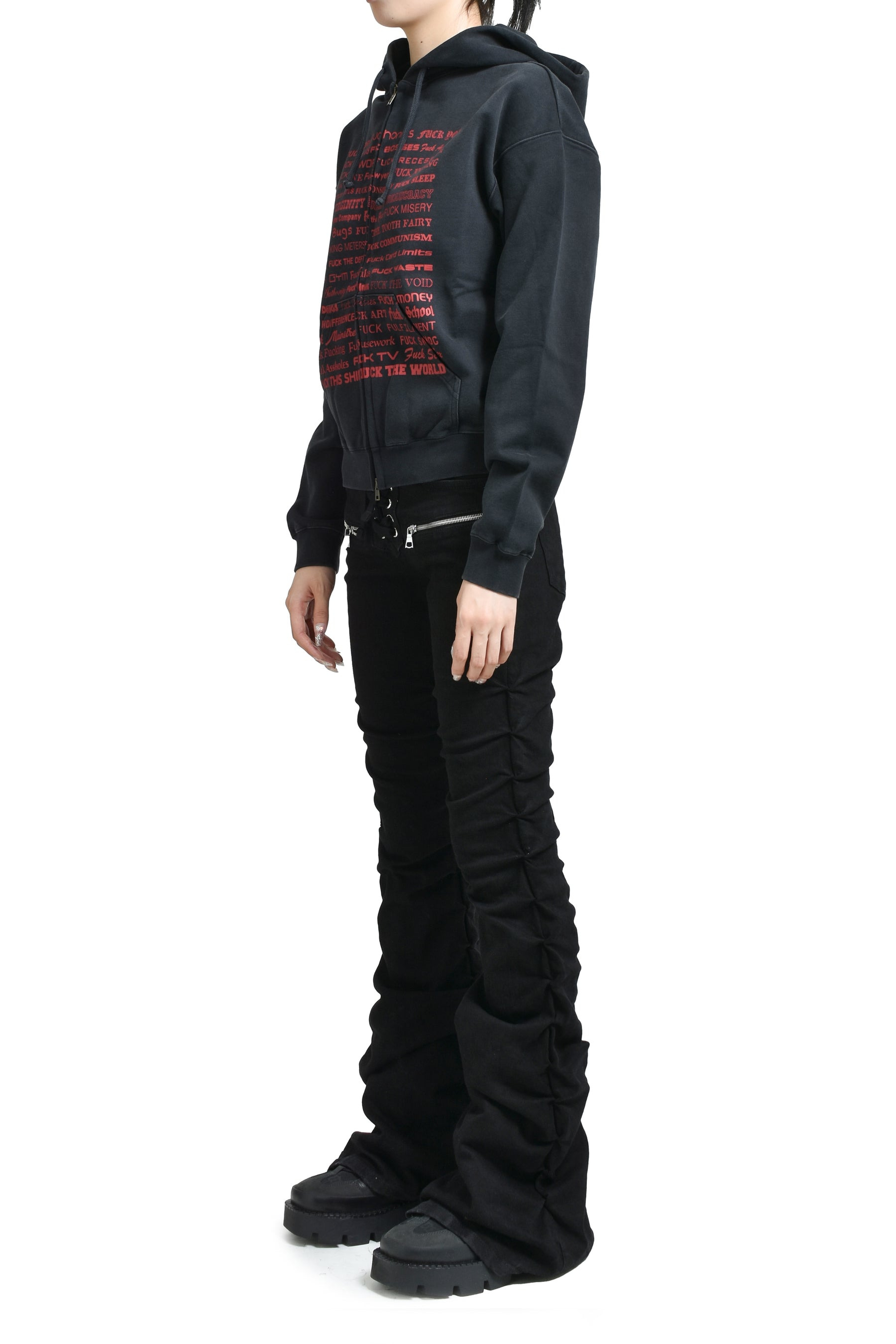 FUCK FITTED ZIP-UP HOODIE / BLK - 4