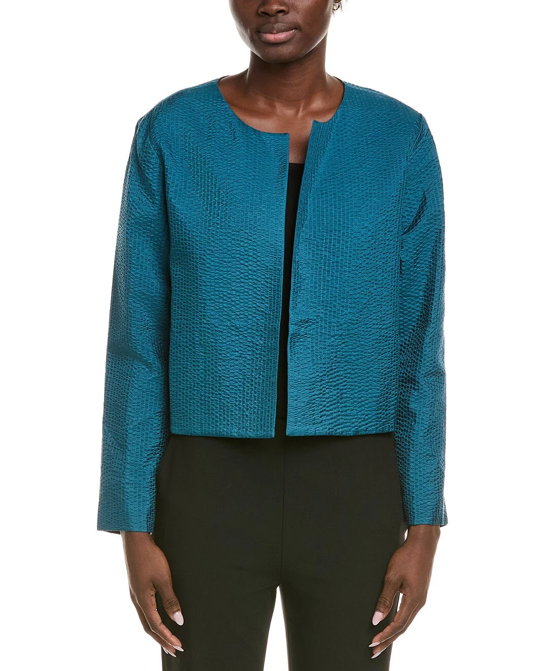 EILEEN FISHER Round Neck Silk Jacket - 1