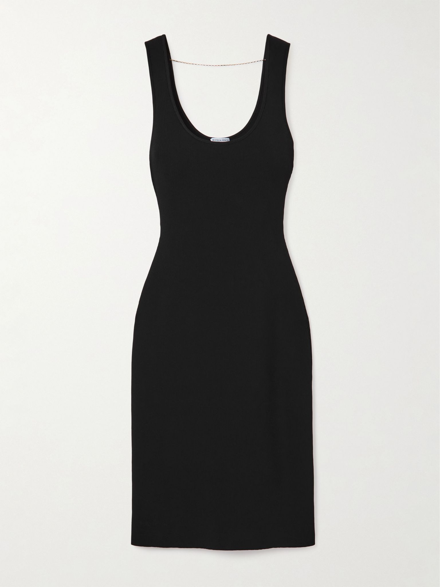 Chain-embellished ribbed-knit dress Black - 1