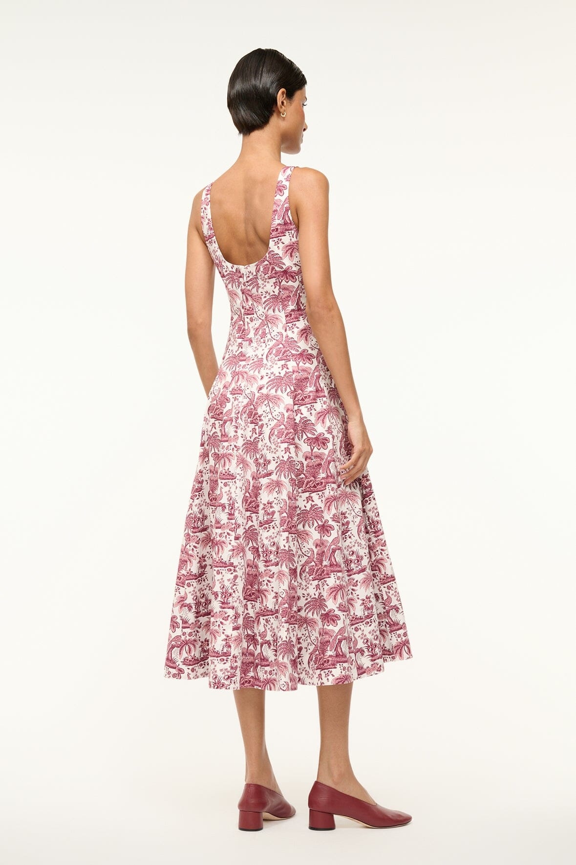 STAUD WELLS DRESS BORDEAUX TOILE - 3