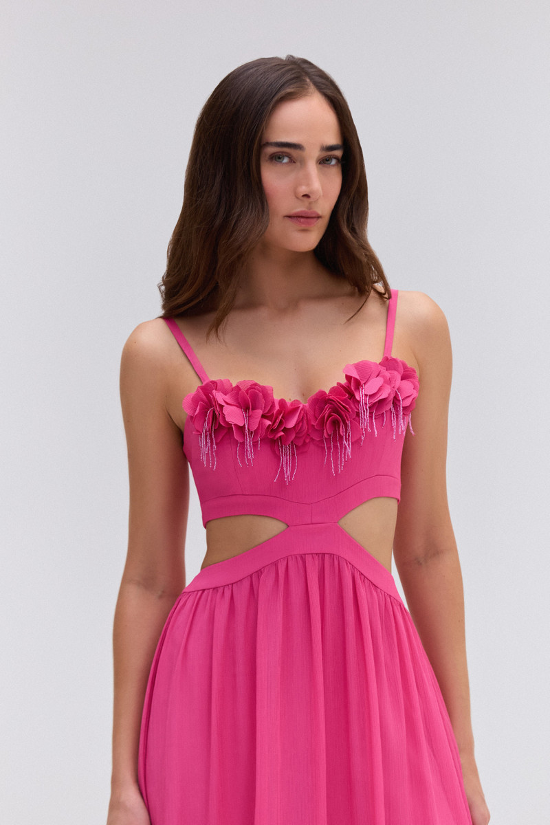 PatBO SILK PLISSE FLOWER APPLIQUE LONG DRESS outlook