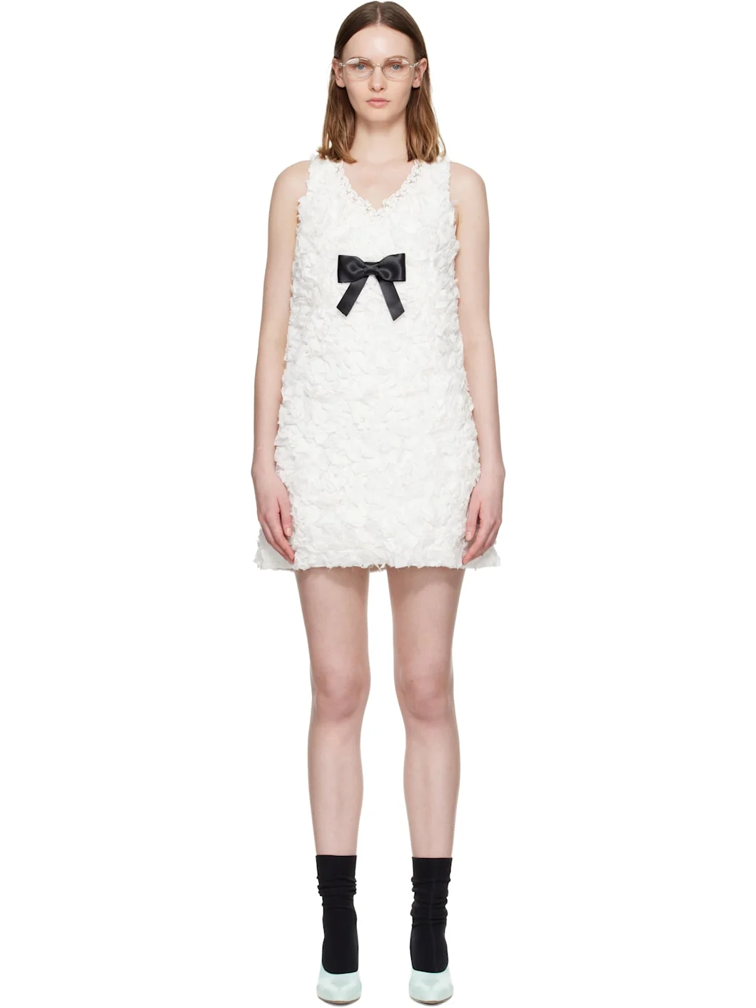 White Ruffle Detail Heart Neckline Minidress - 1