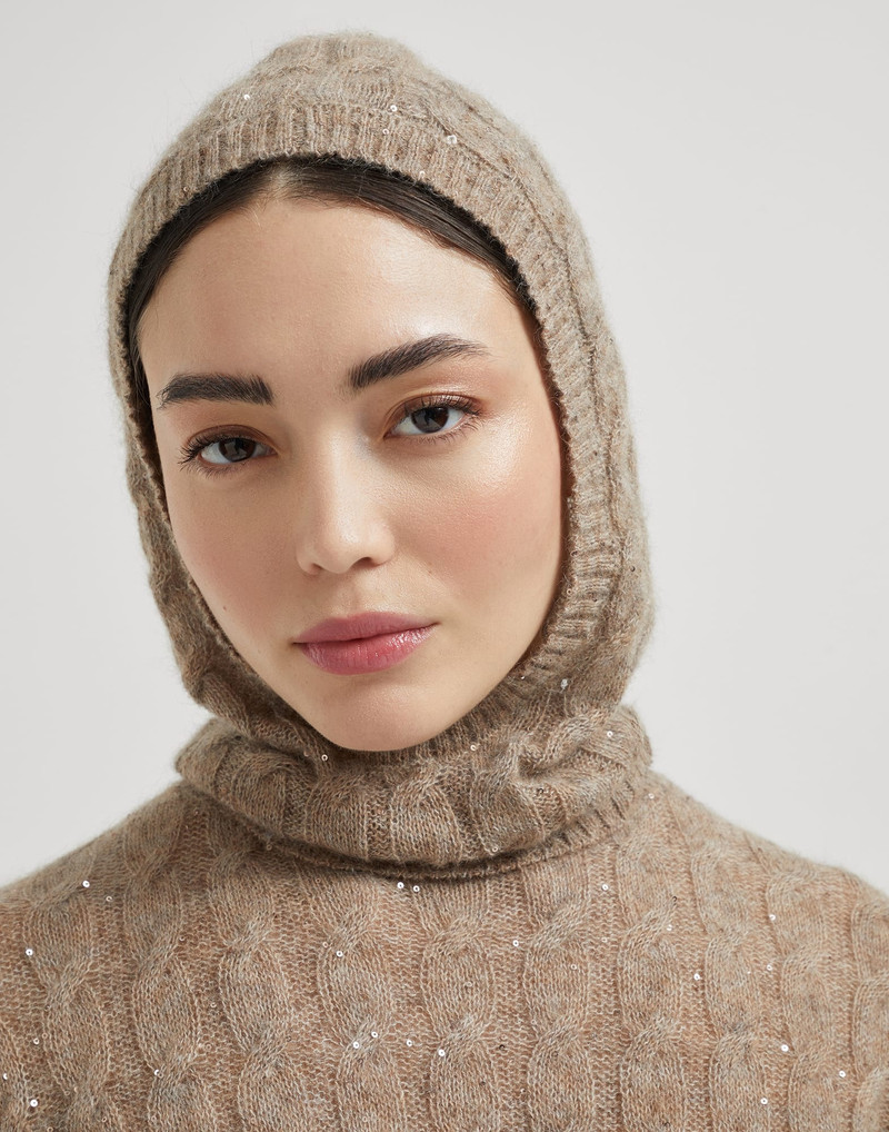 Mohair, cotton and wool dazzling cable hooded knit sweatshirt 3
