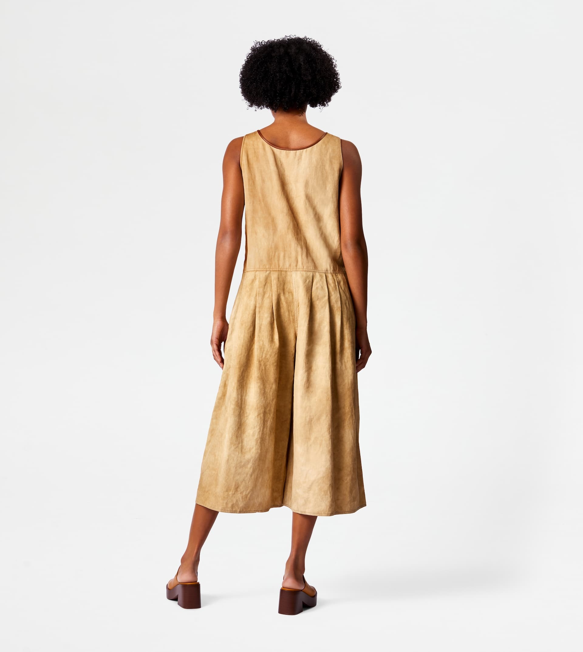LINEN BLEND SHORT JUMPSUIT - BROWN - 3