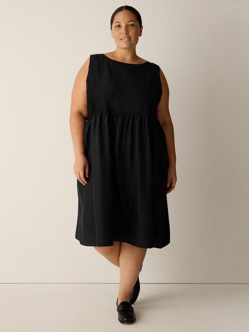Pleated Silk Bateau Neck Dress 6