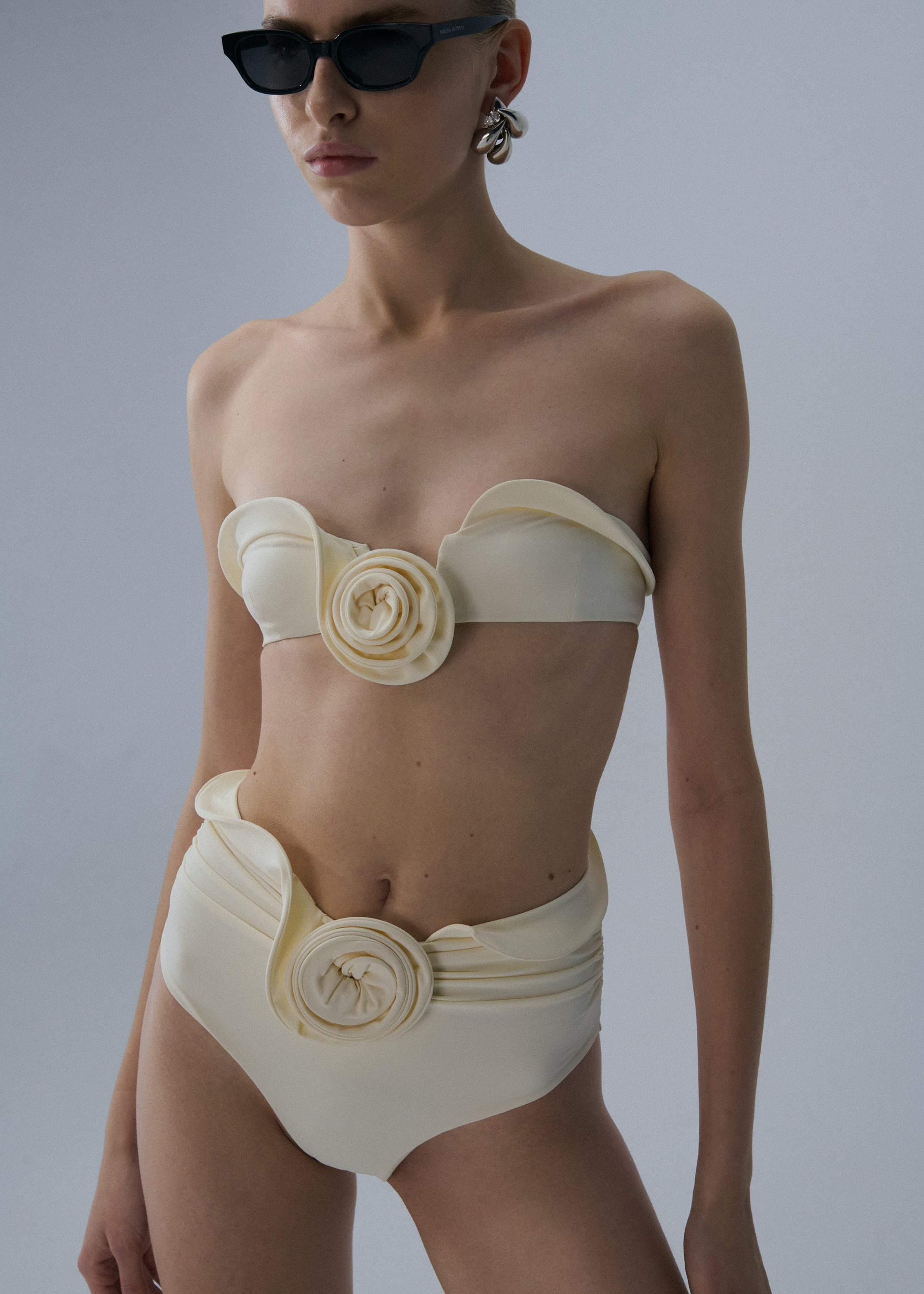 Sculptural bandeau swim top in cream - 4