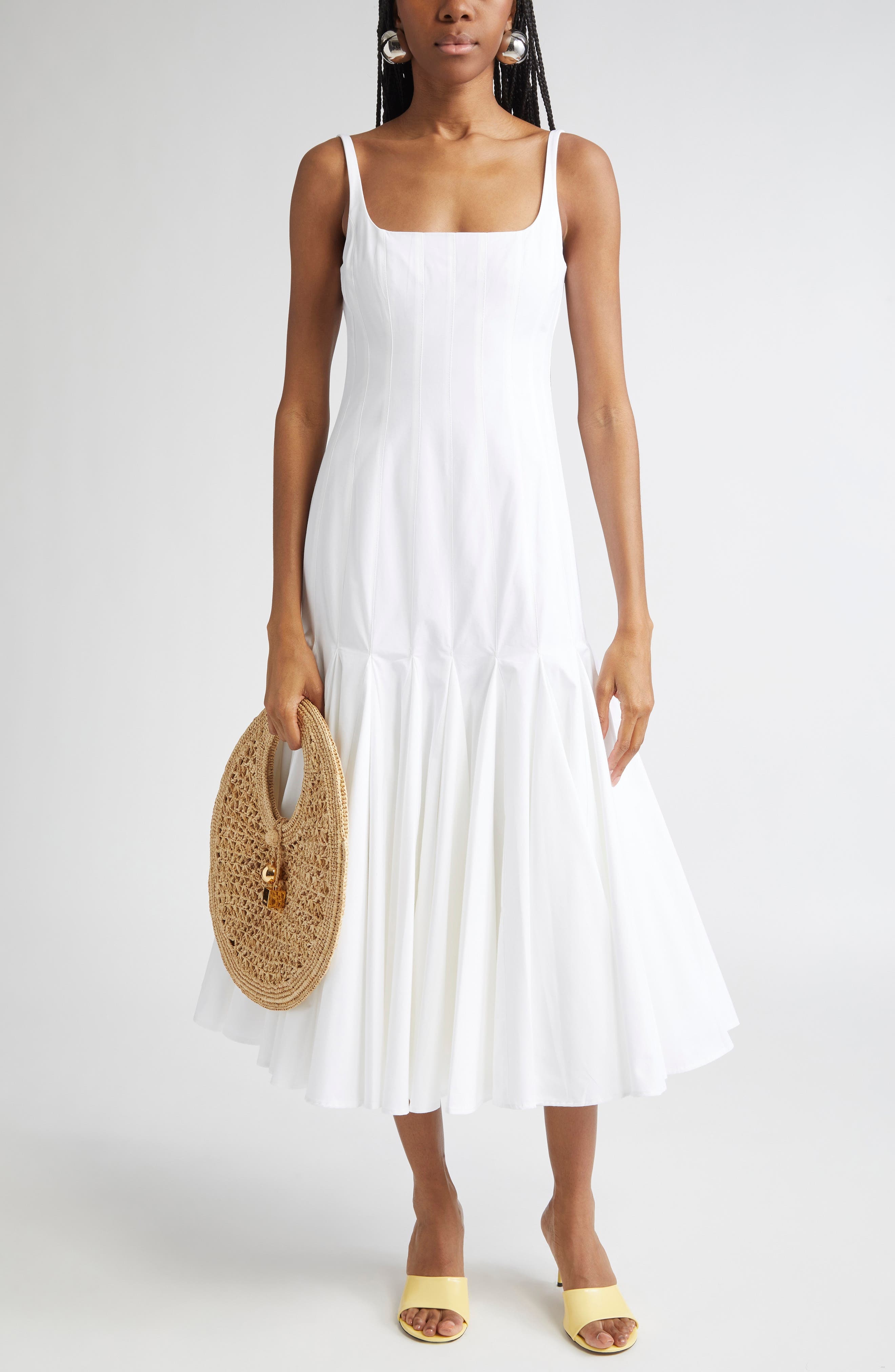 Jacquemus La Robe Agave Drop Waist Cotton Poplin Midi Dress in White at Nordstrom - 1